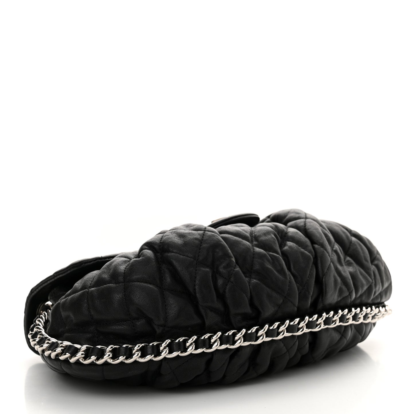 Washed Lambskin Quilted Medium Chain Around Messenger Black