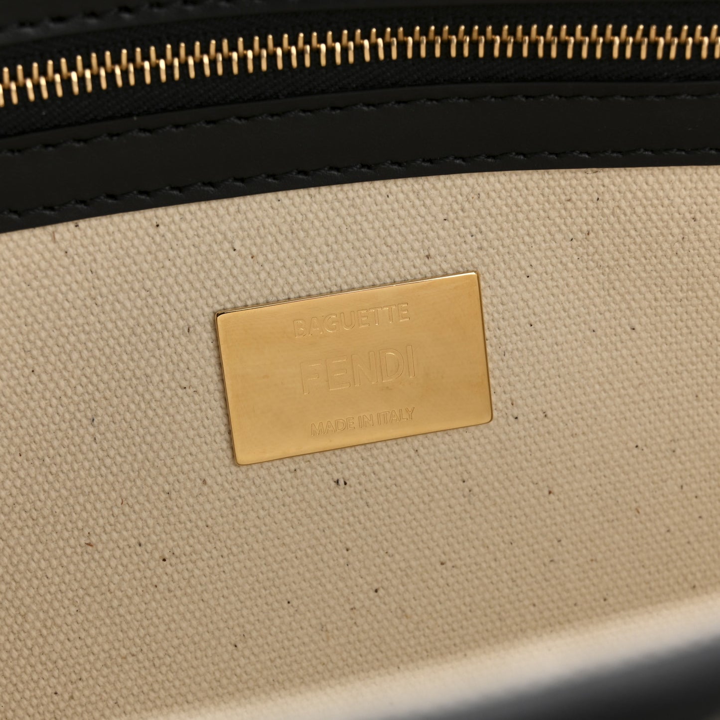 Canvas Vitello Seta FF Embroidered Baguette Brandy Black