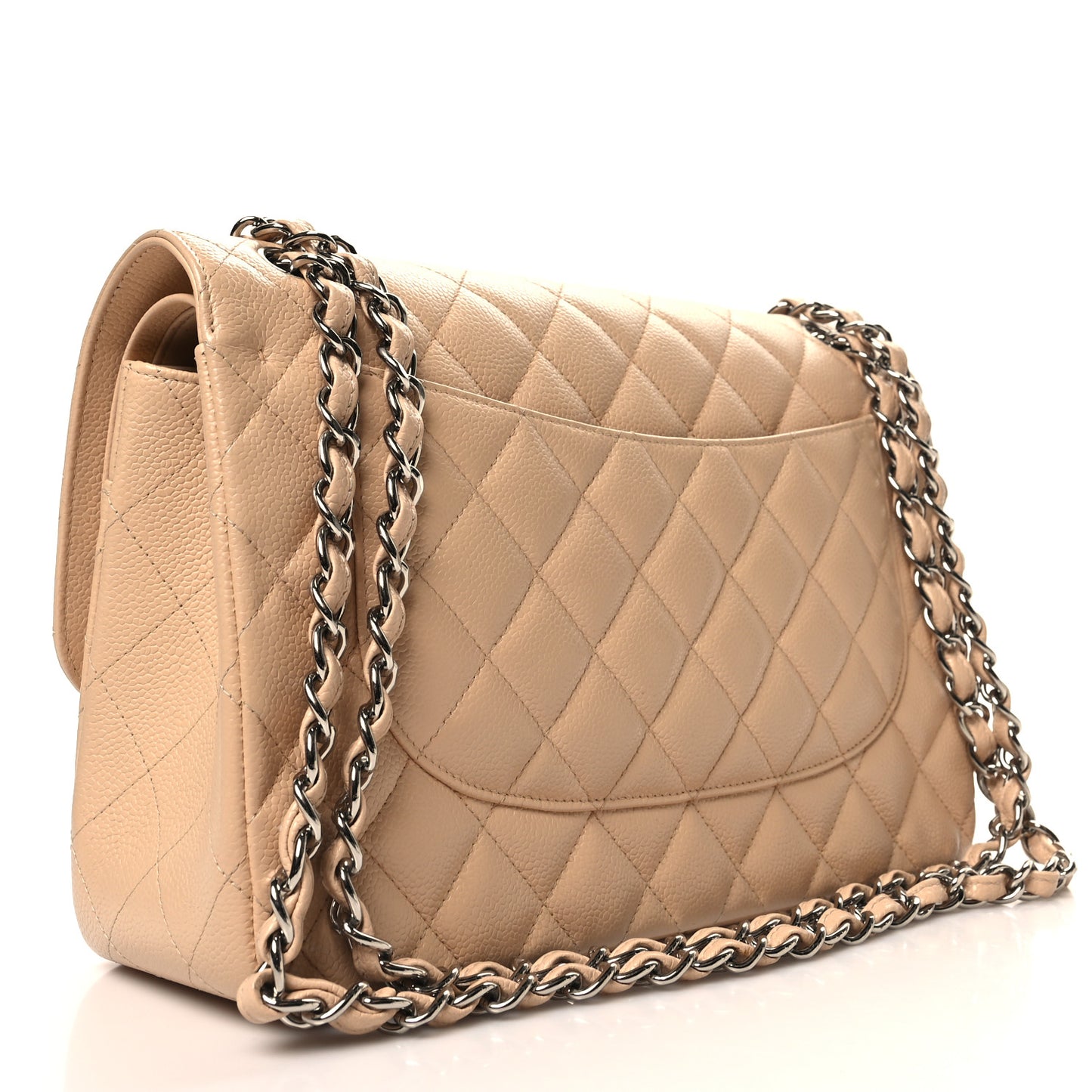 Caviar Quilted Jumbo Double Flap Beige Clair