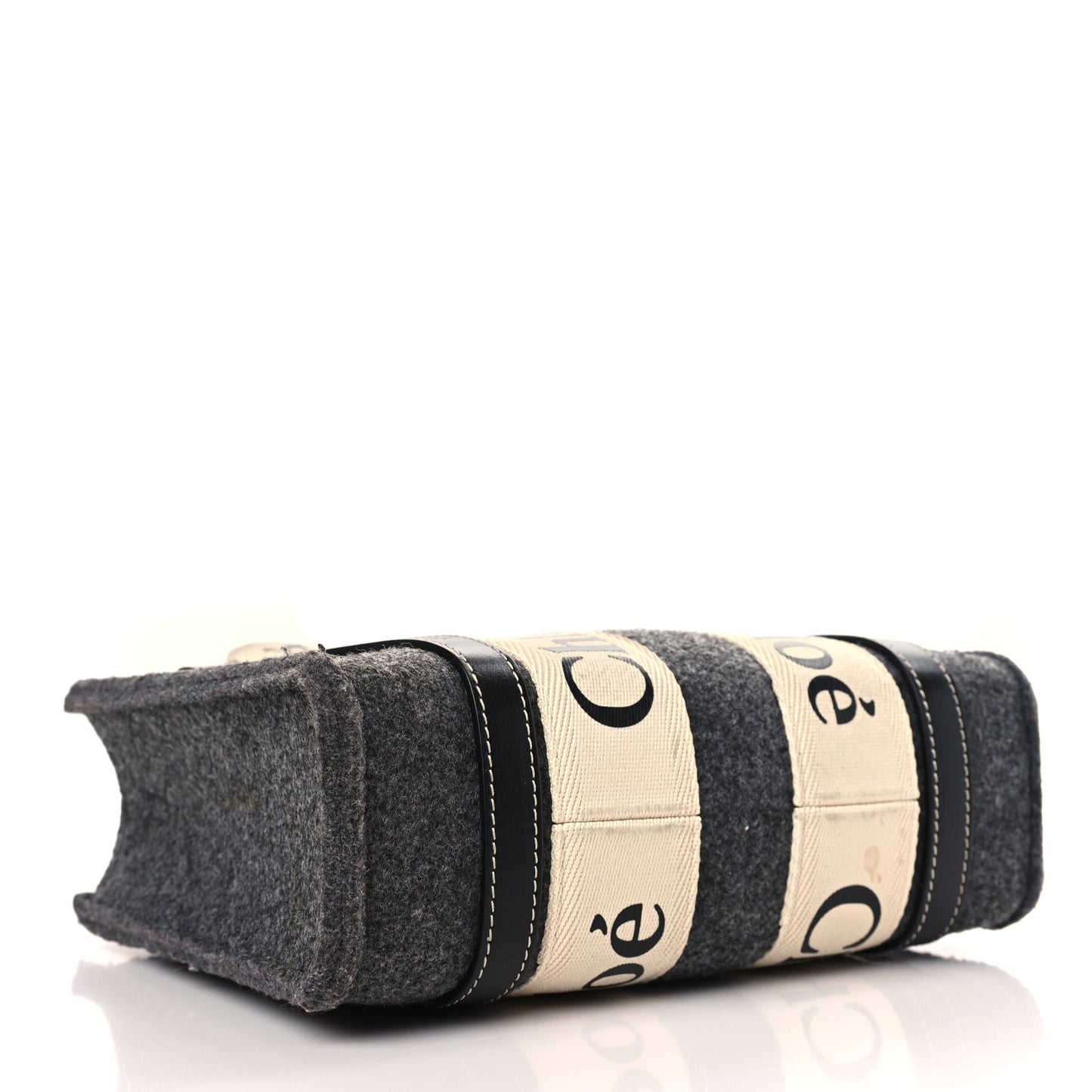 Felt Calfskin Small Woody Ribbon Tote With Strap Cashmere Grey
