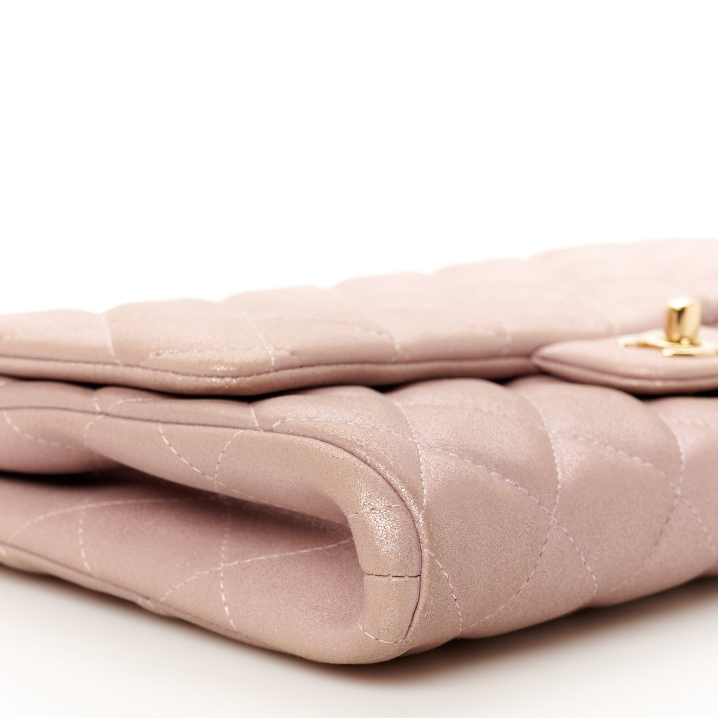Iridescent Calfskin Quilted Clutch With Chain Flap Pink