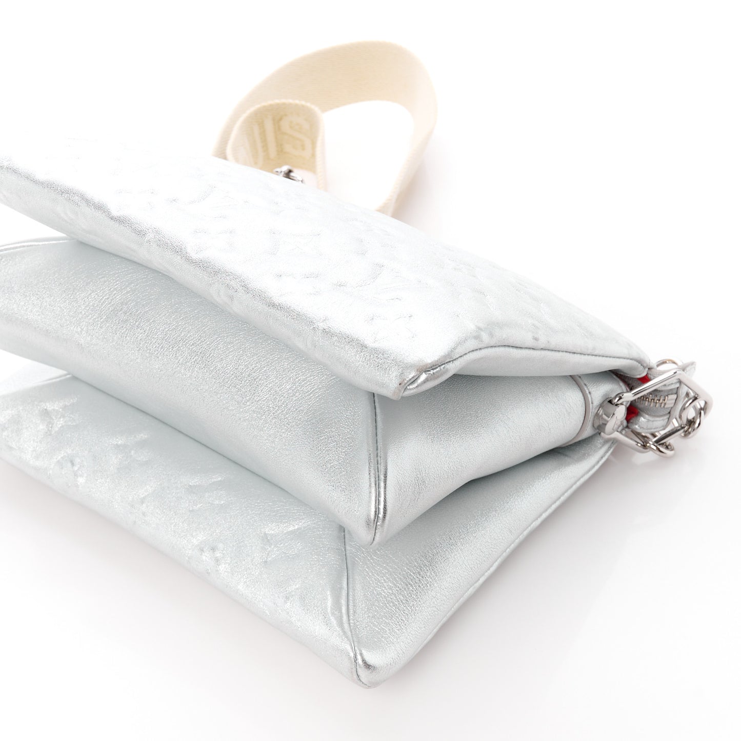 Metallic Lambskin Embossed Monogram Coussin BB Silver