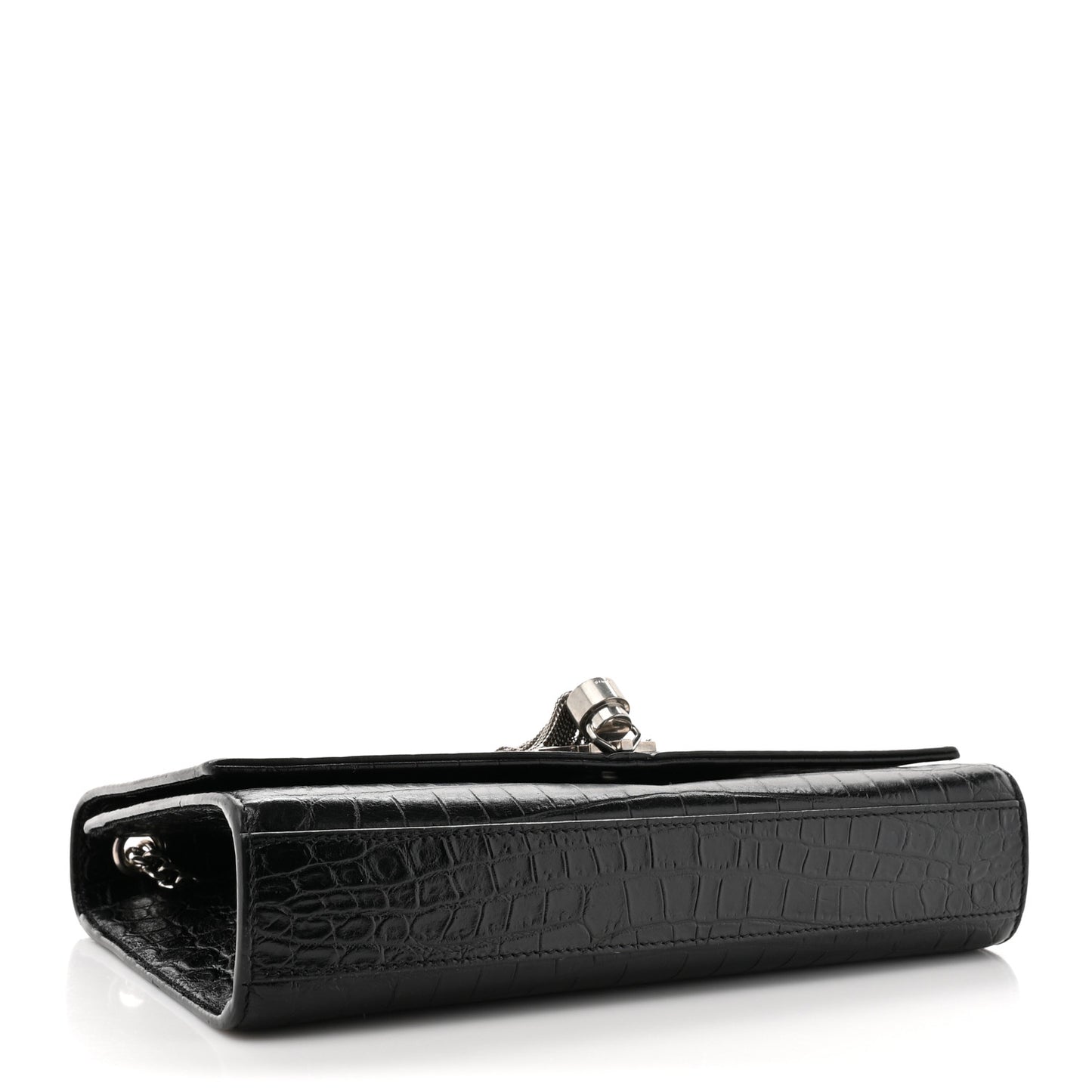 Calfskin Crocodile Embossed Medium Classic Monogram Kate Tassel Satchel Black