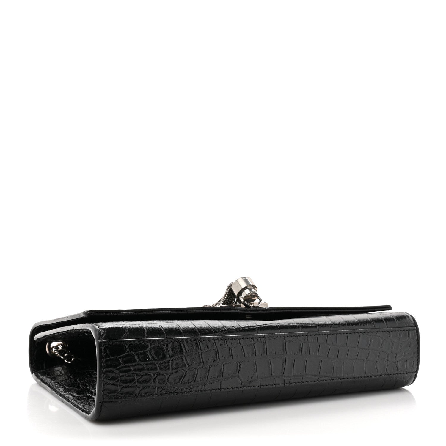 Saint Laurent Calfskin Crocodile Embossed Medium Classic Monogram Kate Tassel Satchel Black 4 of 17