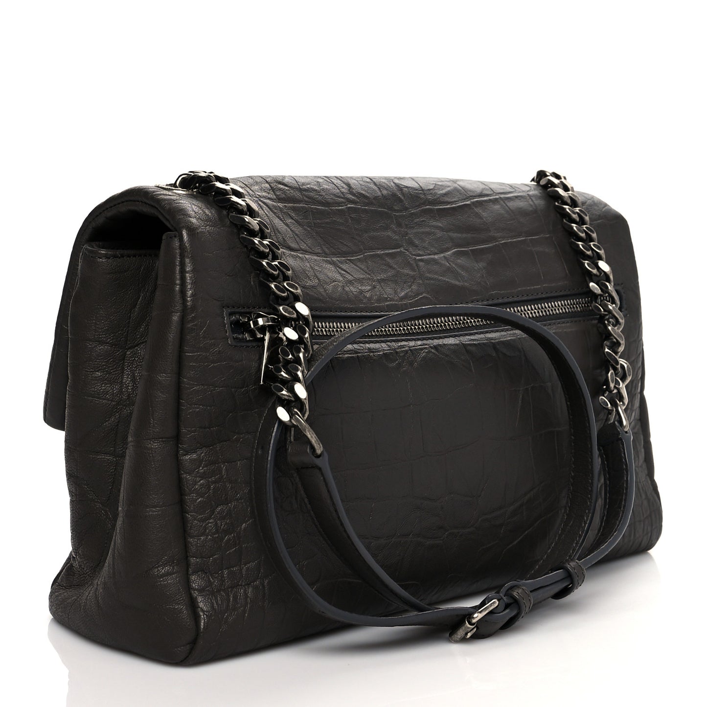 Calfskin Crocodile Embossed Medium West Hollywood Monogram Fold-Over Grey