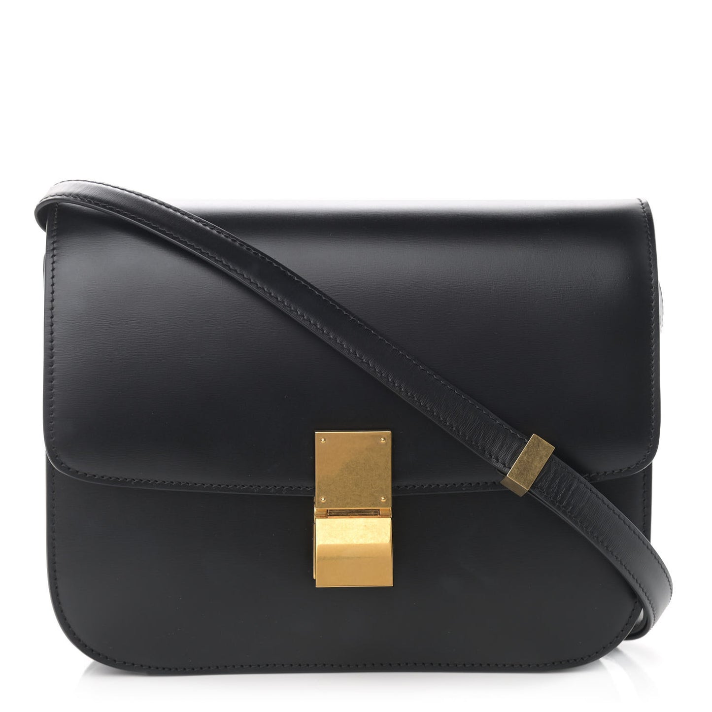 Box Calfskin Medium Classic Box Flap Bag Black