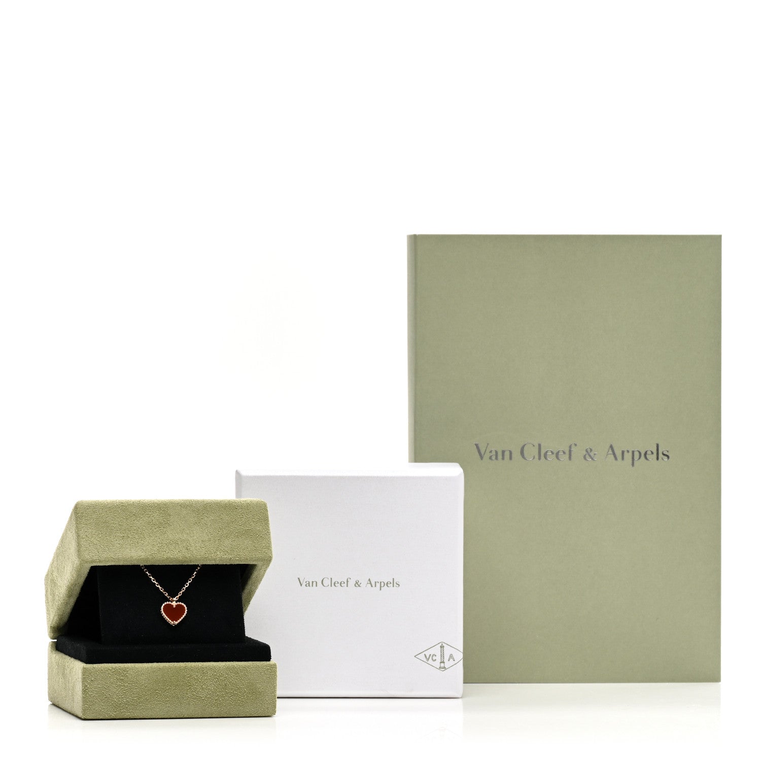 Van Cleef & Arpels 18k Rose Gold Carnelian Sweet Alhambra Heart Pendant Necklace 6 of 6