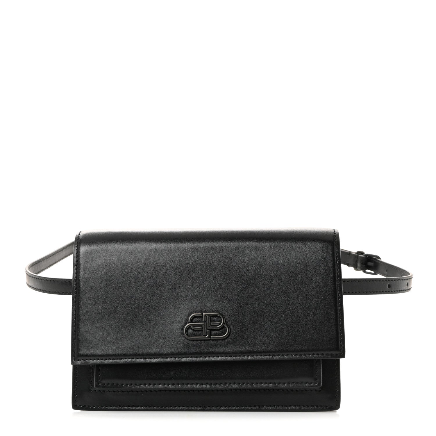 Balenciaga Shiny Box Calfskin Monochrome XS Sharp Belt Bag Black