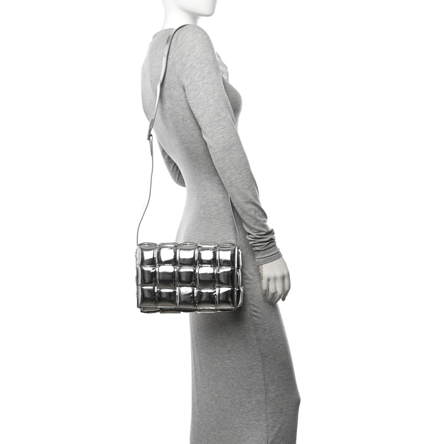 Metallic Lambskin Padded Cassette Crossbody Bag Silver