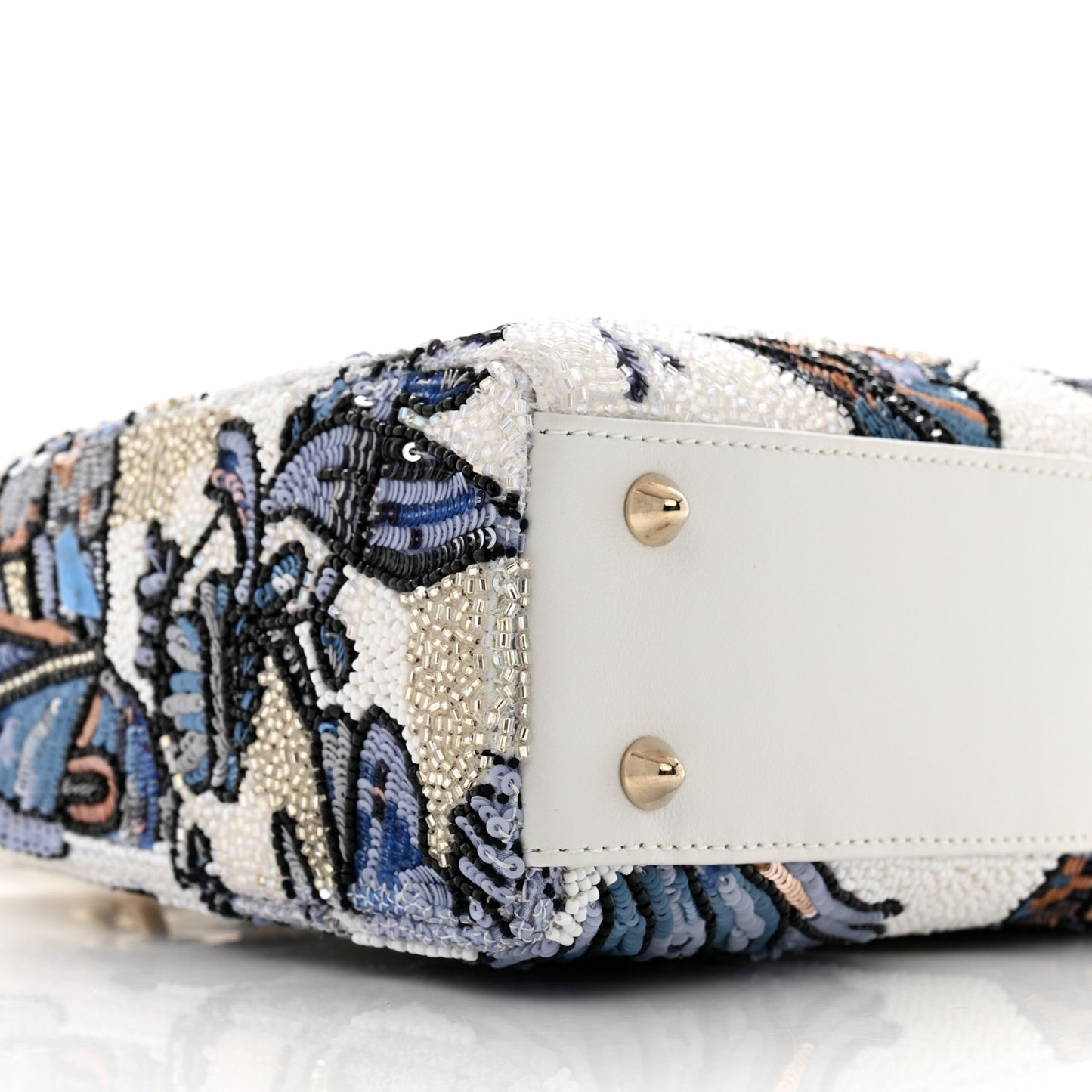 Calfskin Toile de Jouy Beaded Sequin Embroidered Small Mexico Lady Dior White Pastel Midnight Blue