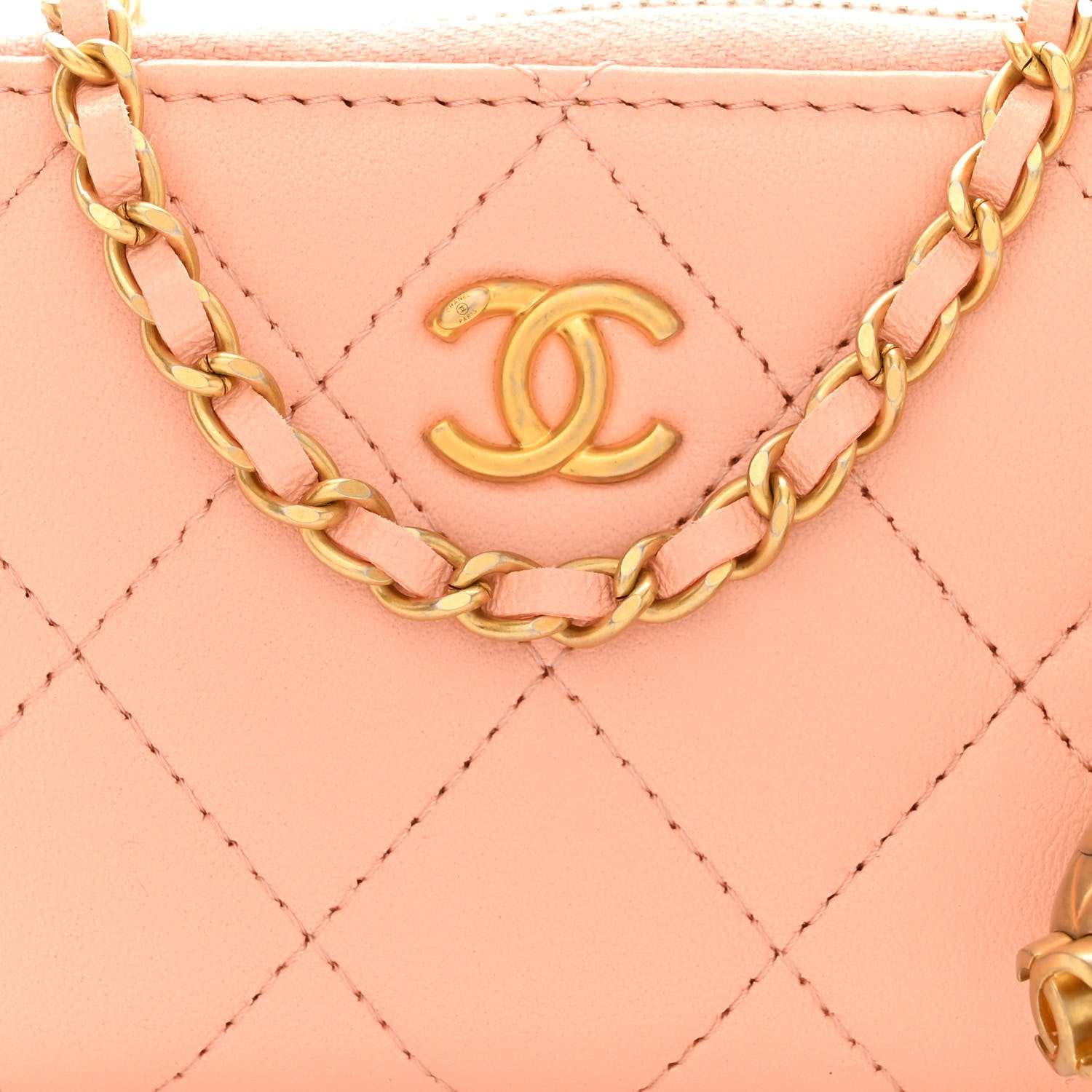 Chanel Lambskin Quilted CC Pearl Crush Zip Card Holder On Chain Pink 8 of 11