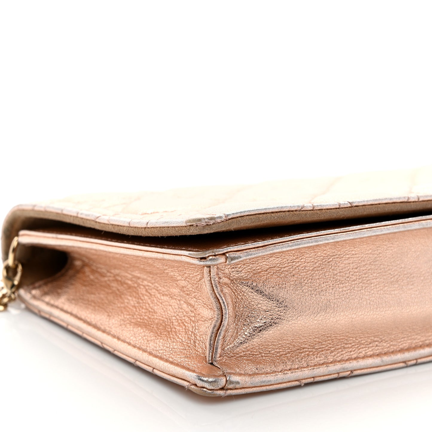 Metallic Lambskin Cannage Lady Dior Pouch Rose Gold