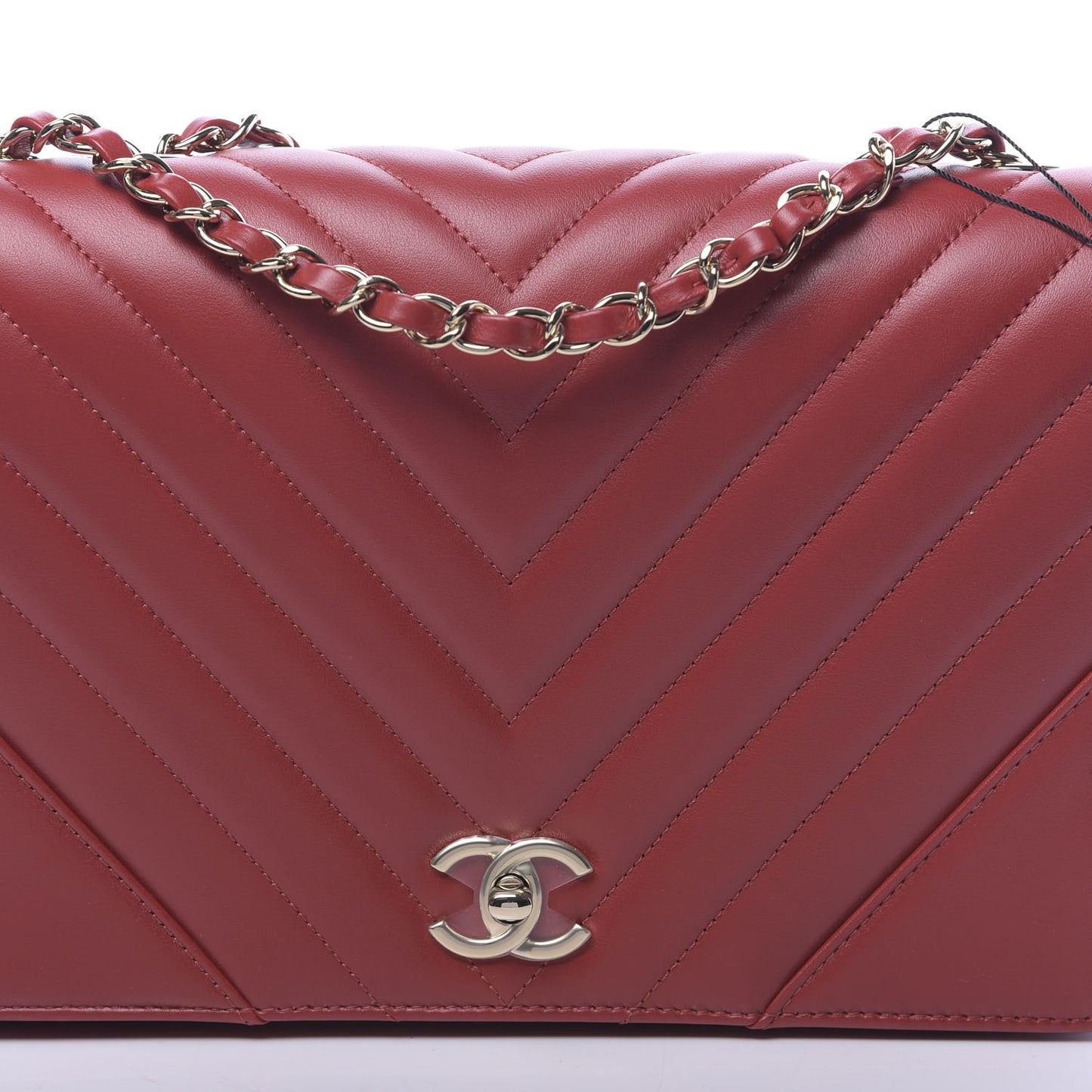 Calfskin Chevron Quilted Large Statement Flap Red