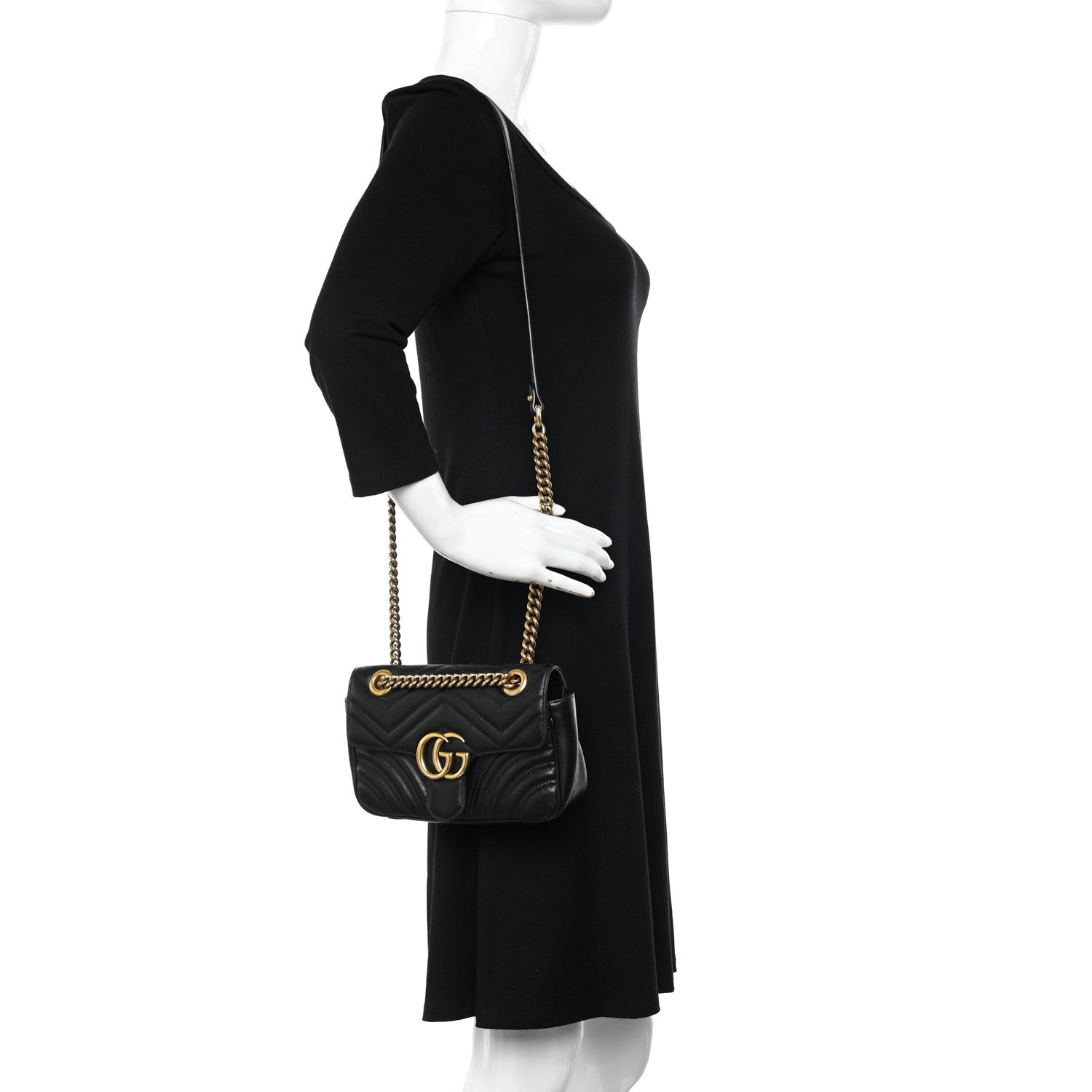 Gucci Calfskin Matelasse Mini GG Marmont Shoulder Bag Black 2 of 13