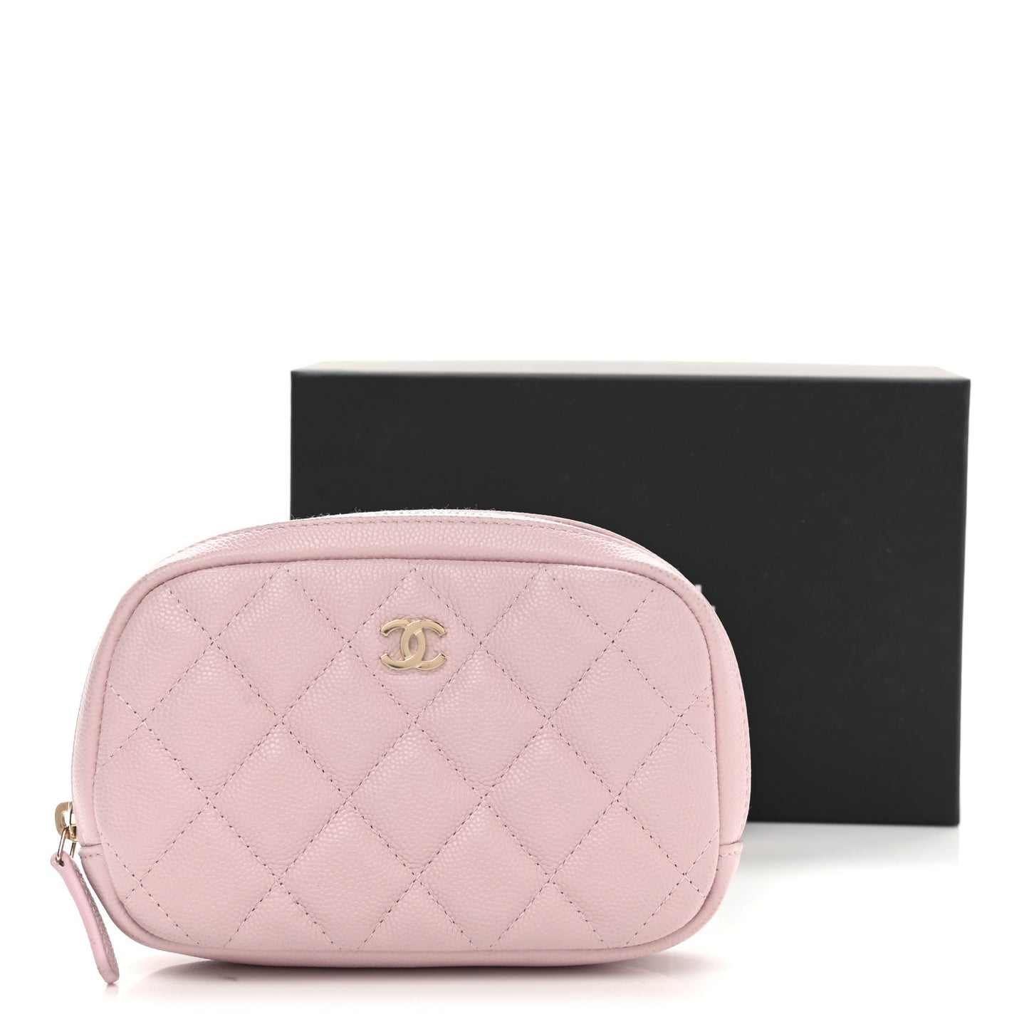 Caviar Quilted Small Curvy Pouch Cosmetic Case Light Pink