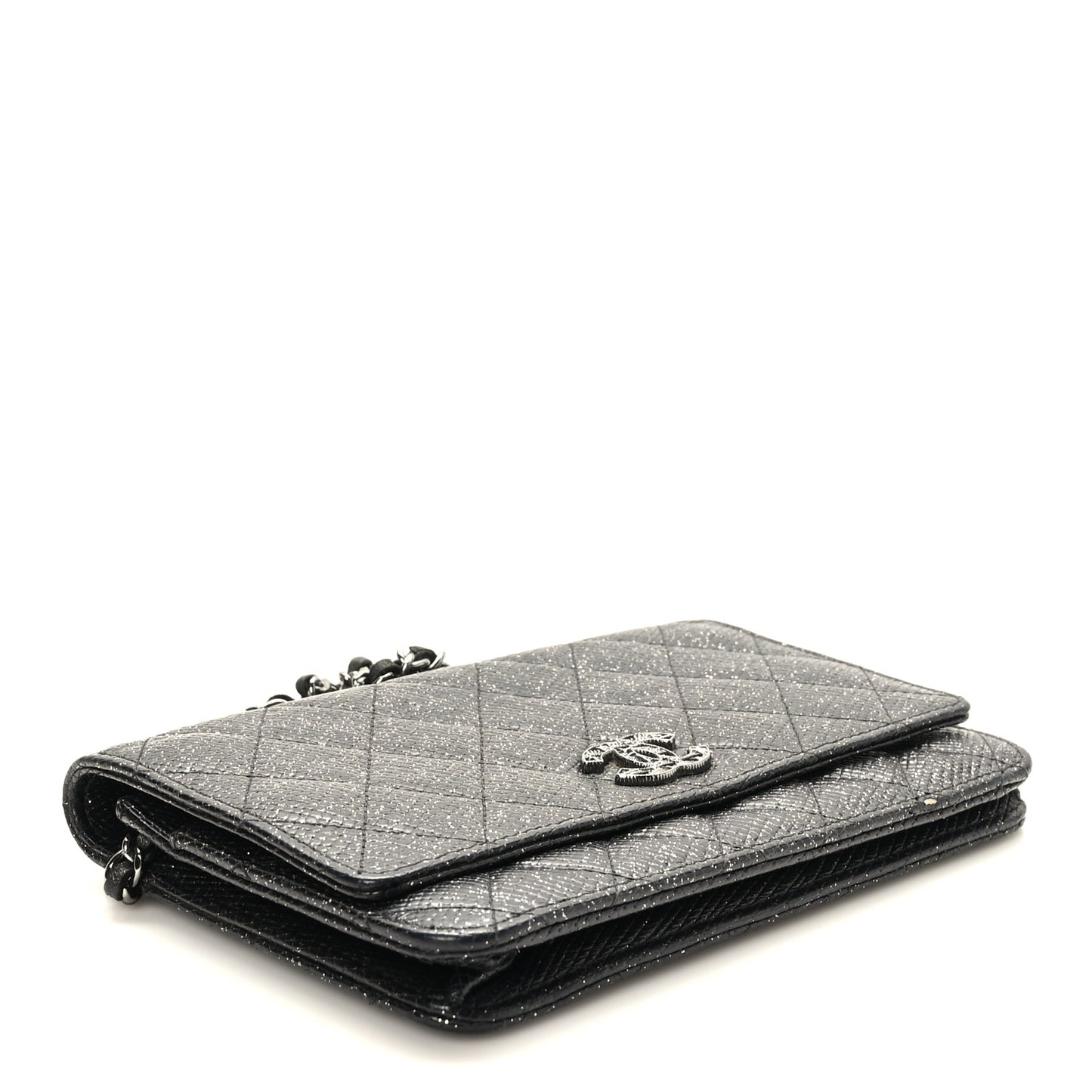 Glitter Calfskin Quilted Wallet on Chain WOC Black