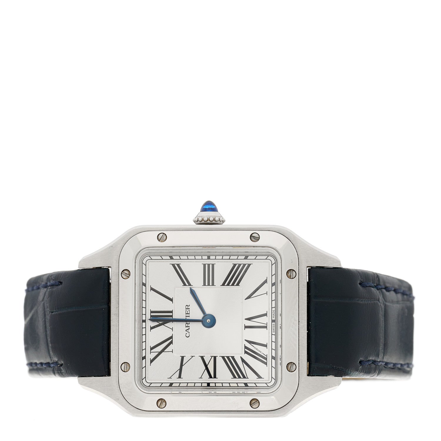 Cartier Stainless Steel Alligator 27.5mm Santos Dumont Quartz Watch Blue 2 of 5