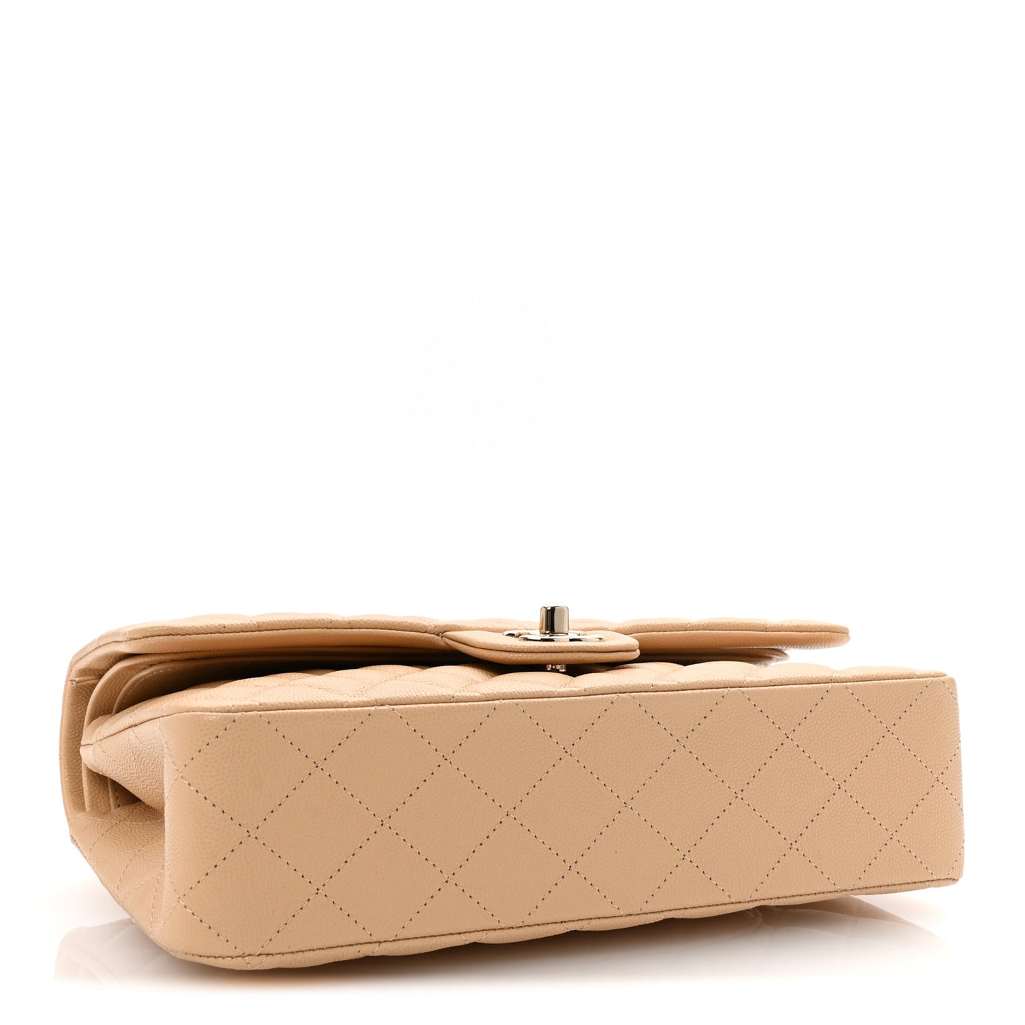 Caviar Quilted Medium Double Flap Beige