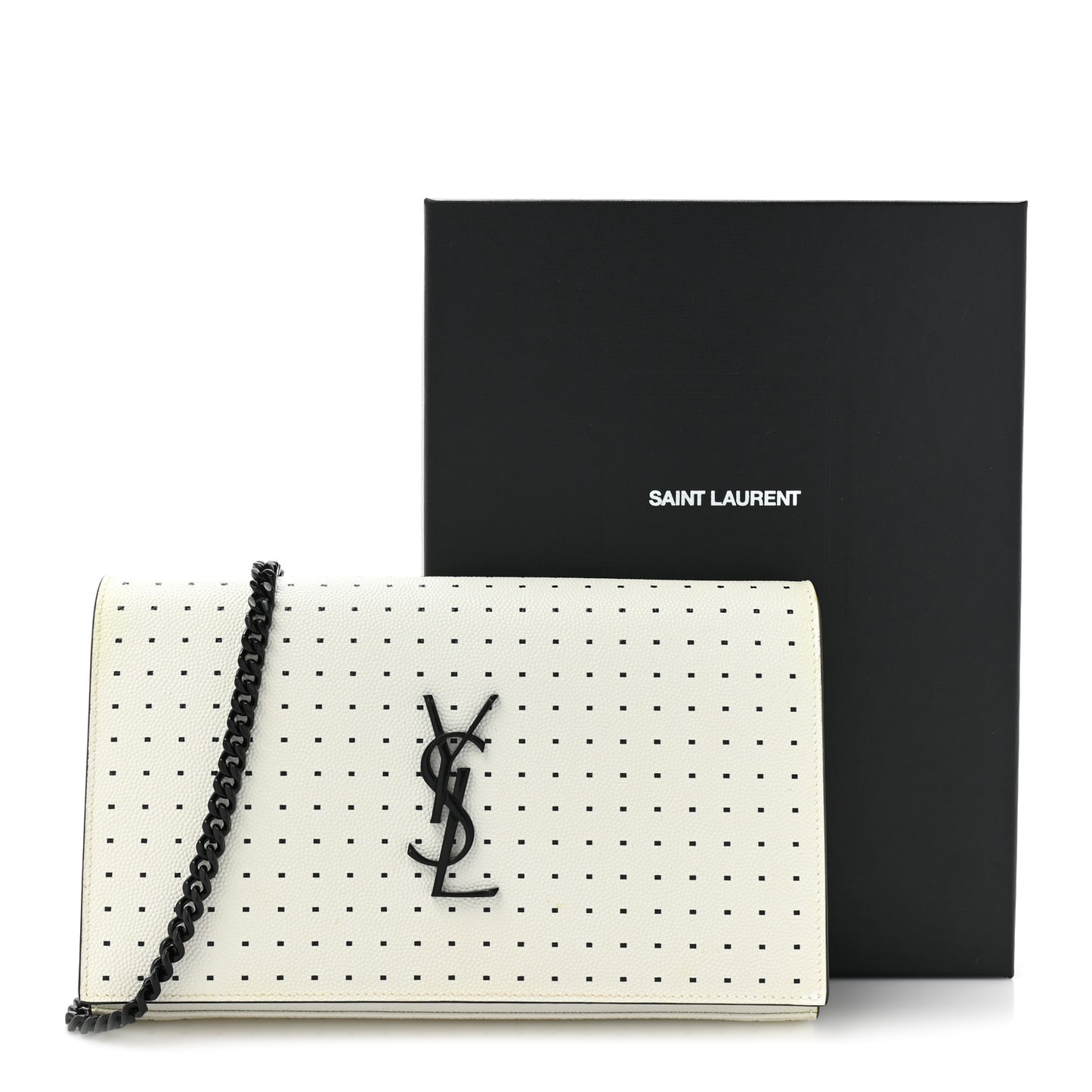 Grain De Poudre Square Dot Print Monogram Chain Wallet White Matte Black