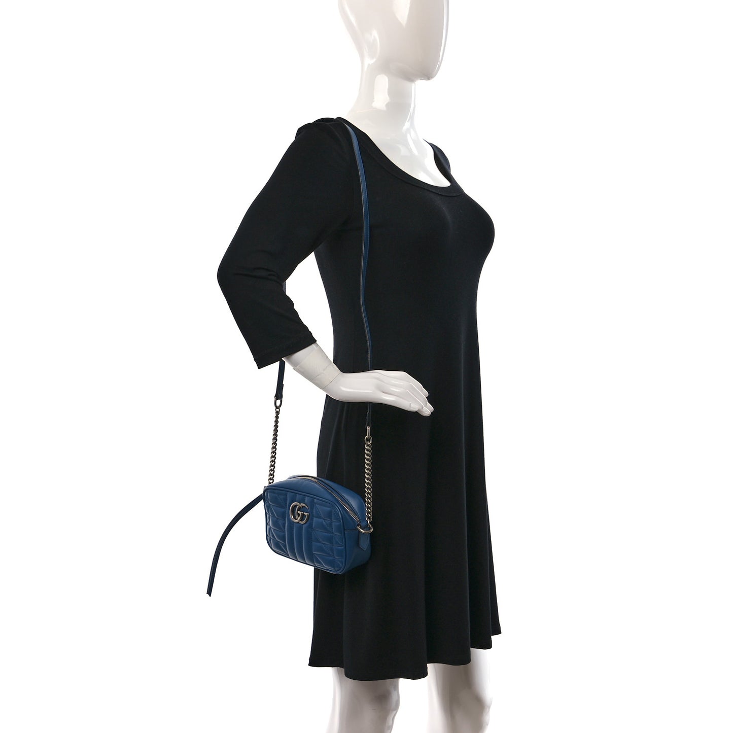 Calfskin Matelasse Aria Mini GG Marmont Chain Shoulder Bag Clear Blue