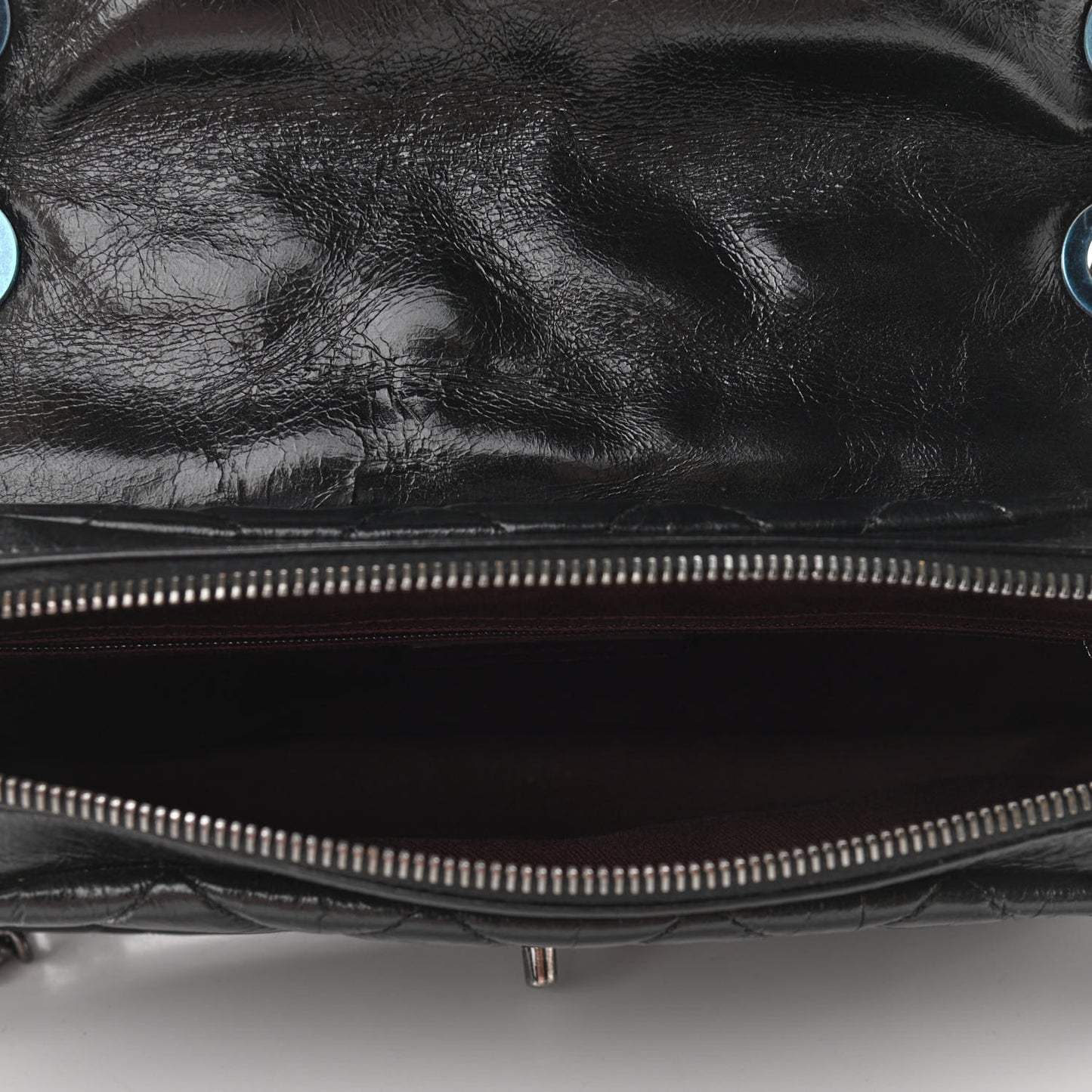 Glazed Calfskin Quilted Medium Duo Color Flap Black
