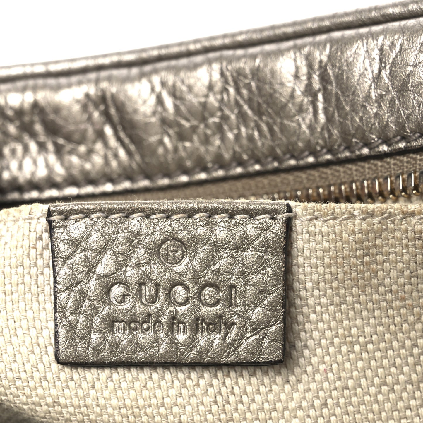 Metallic Pebbled Calfskin Small Soho Disco Bag Golden Beige