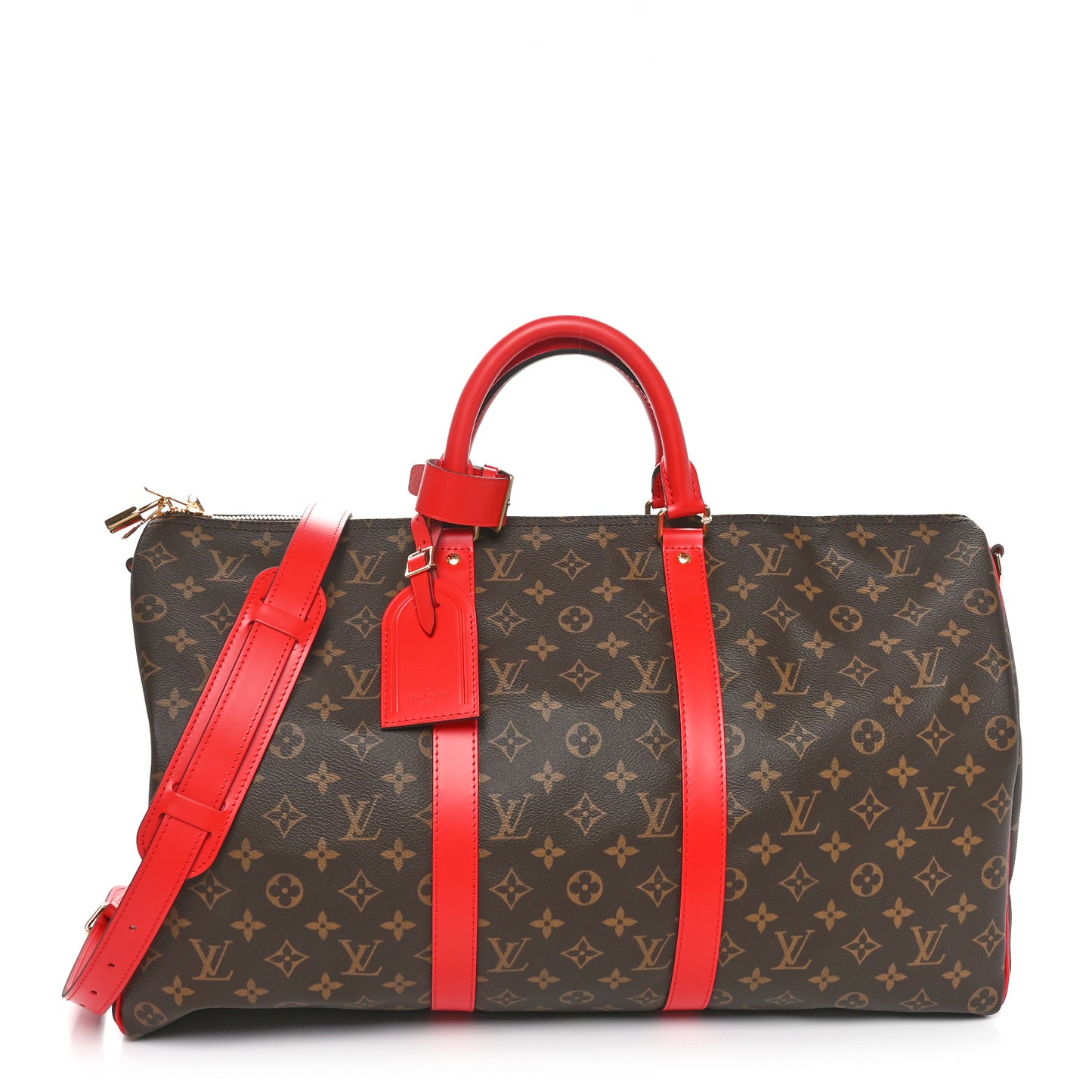 Calfskin Monogram Keepall Bandouliere 50 Coquelicot