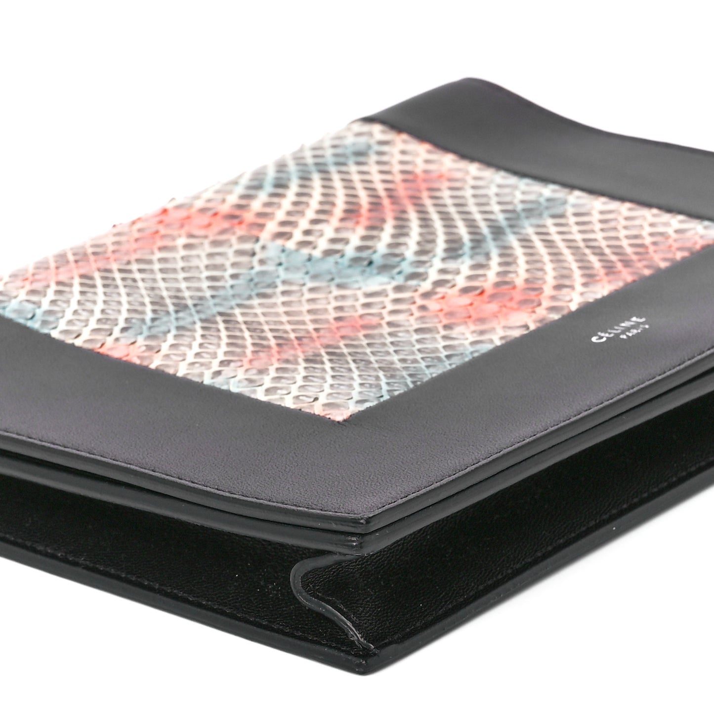 Snakeskin Smooth Lambskin Frame Evening Chain Clutch Black Multicolor