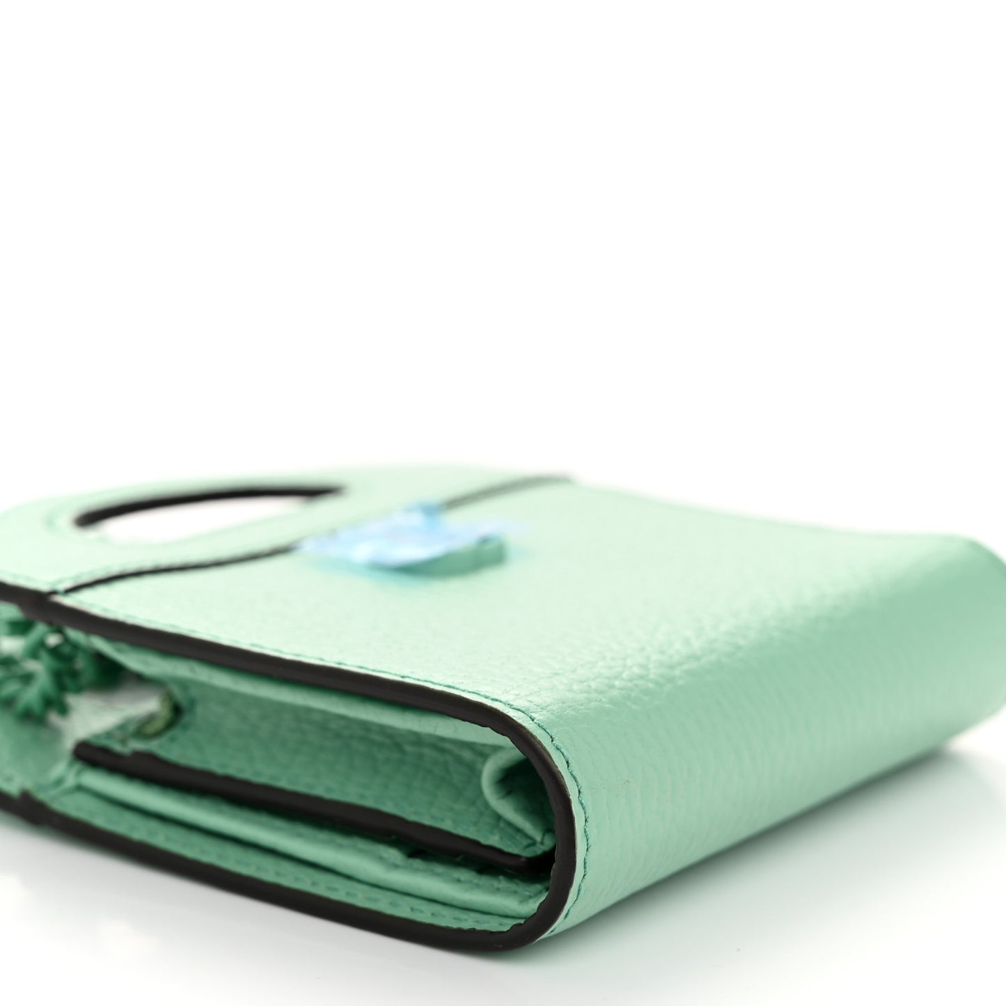 Dollar Calfskin Enamel Monochrome GG Marmont Top Handle Card Case Wallet Pepperlight Mint