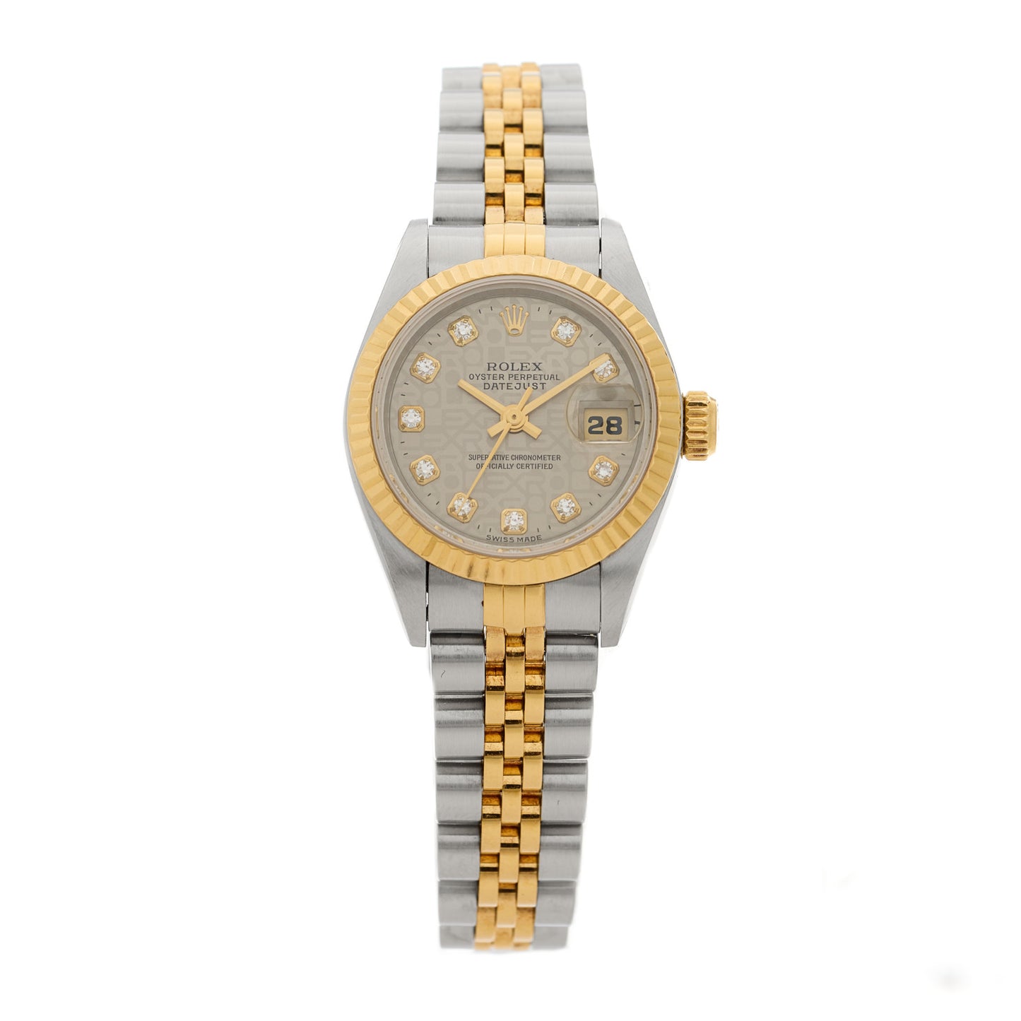 Stainless Steel 18K Yellow Gold Diamond 26mm Oyster Perpetual Datejust Watch Silver Jubilee 69173