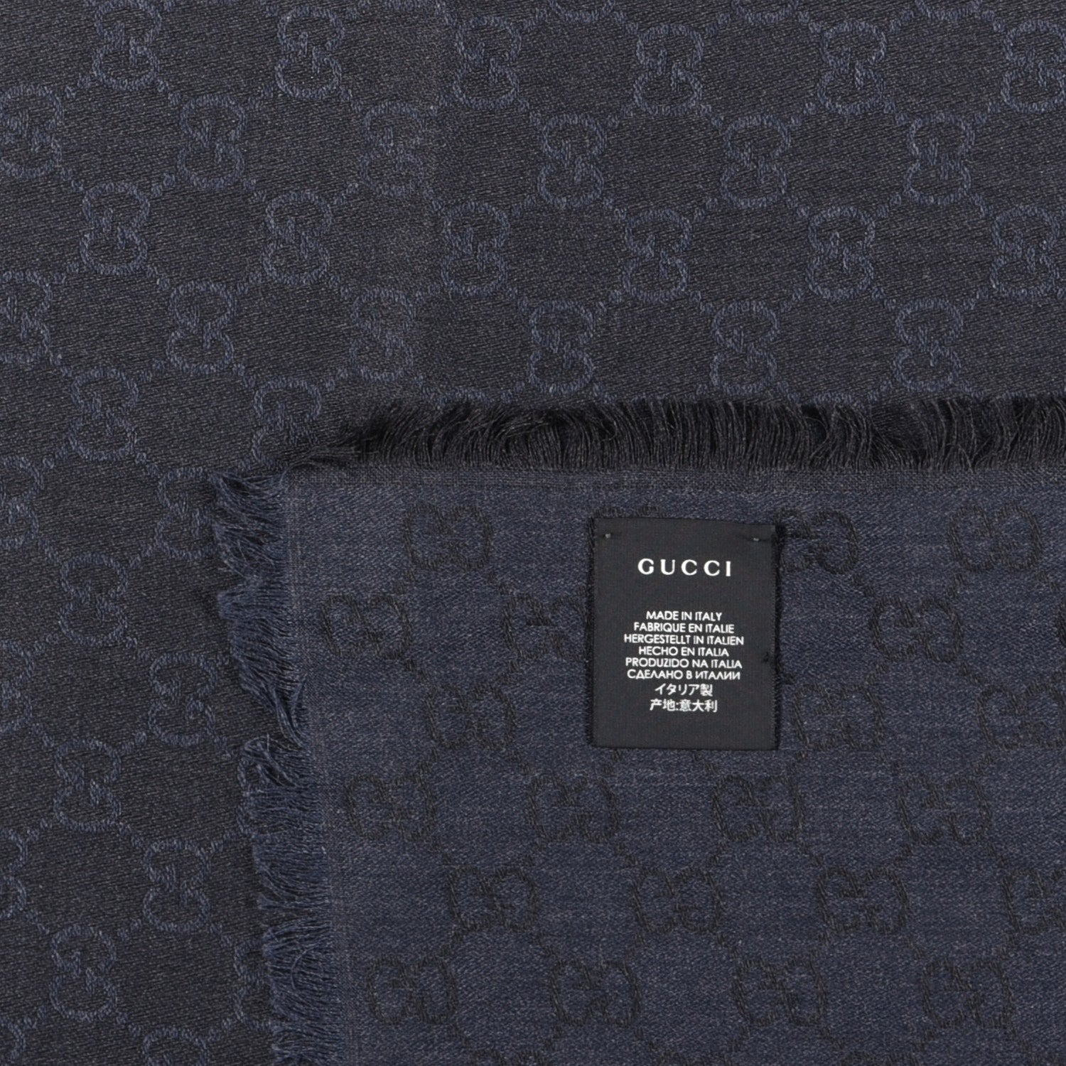Gucci Wool Silk Monogram Fringe Shawl Dark Grey 4 of 4