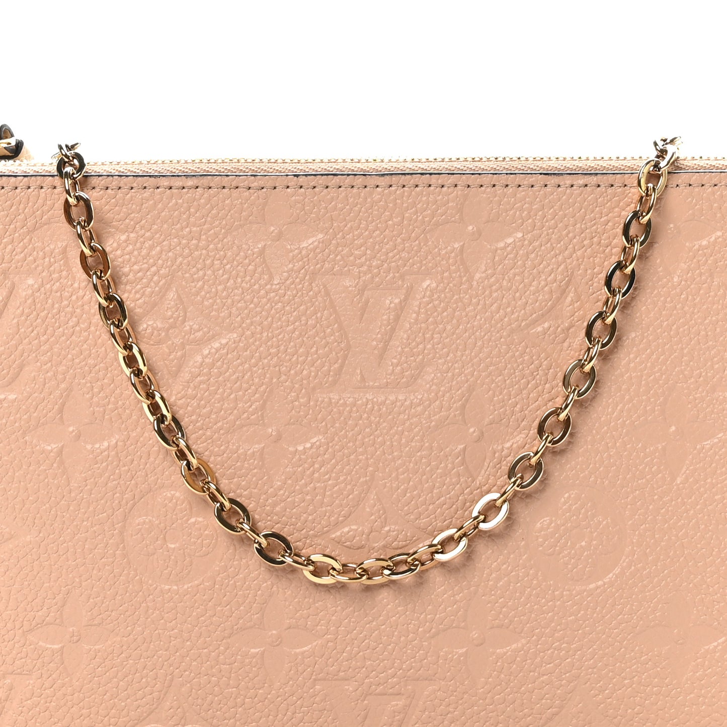 Empreinte Double Zip Pochette Beige Rose Creme
