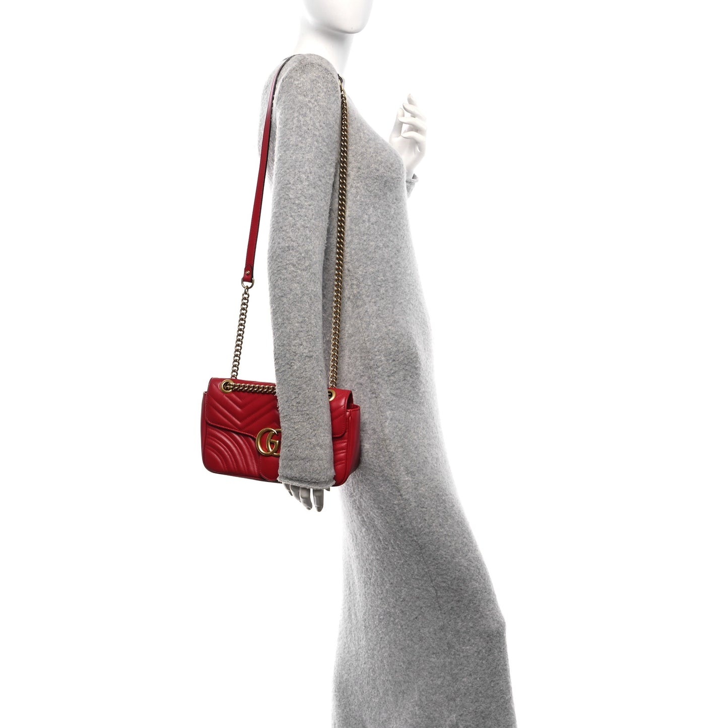 Calfskin Matelasse Small GG Marmont Shoulder Bag Hibiscus Red