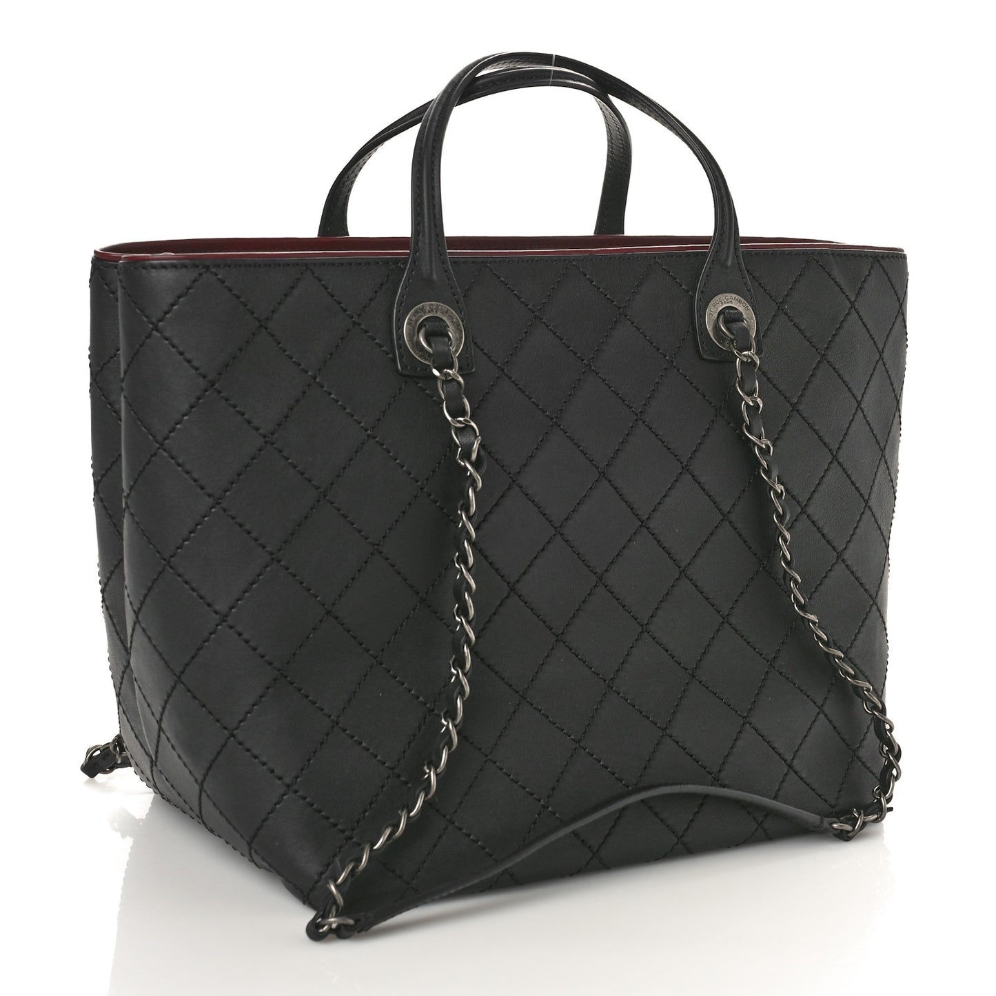 Calfskin Stitched Medium Shopping Tote Black