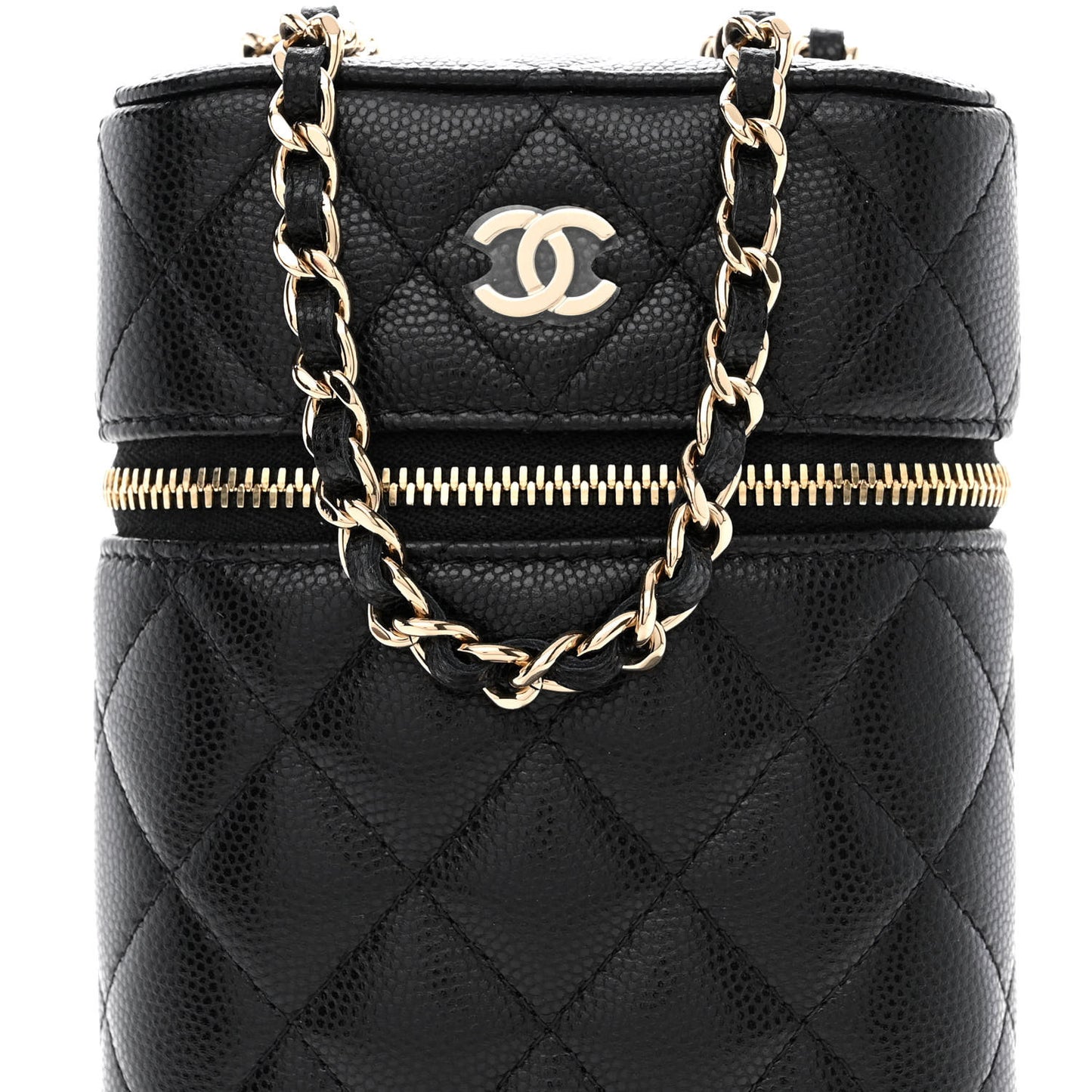 Caviar Quilted Phone Holder With Chain Black