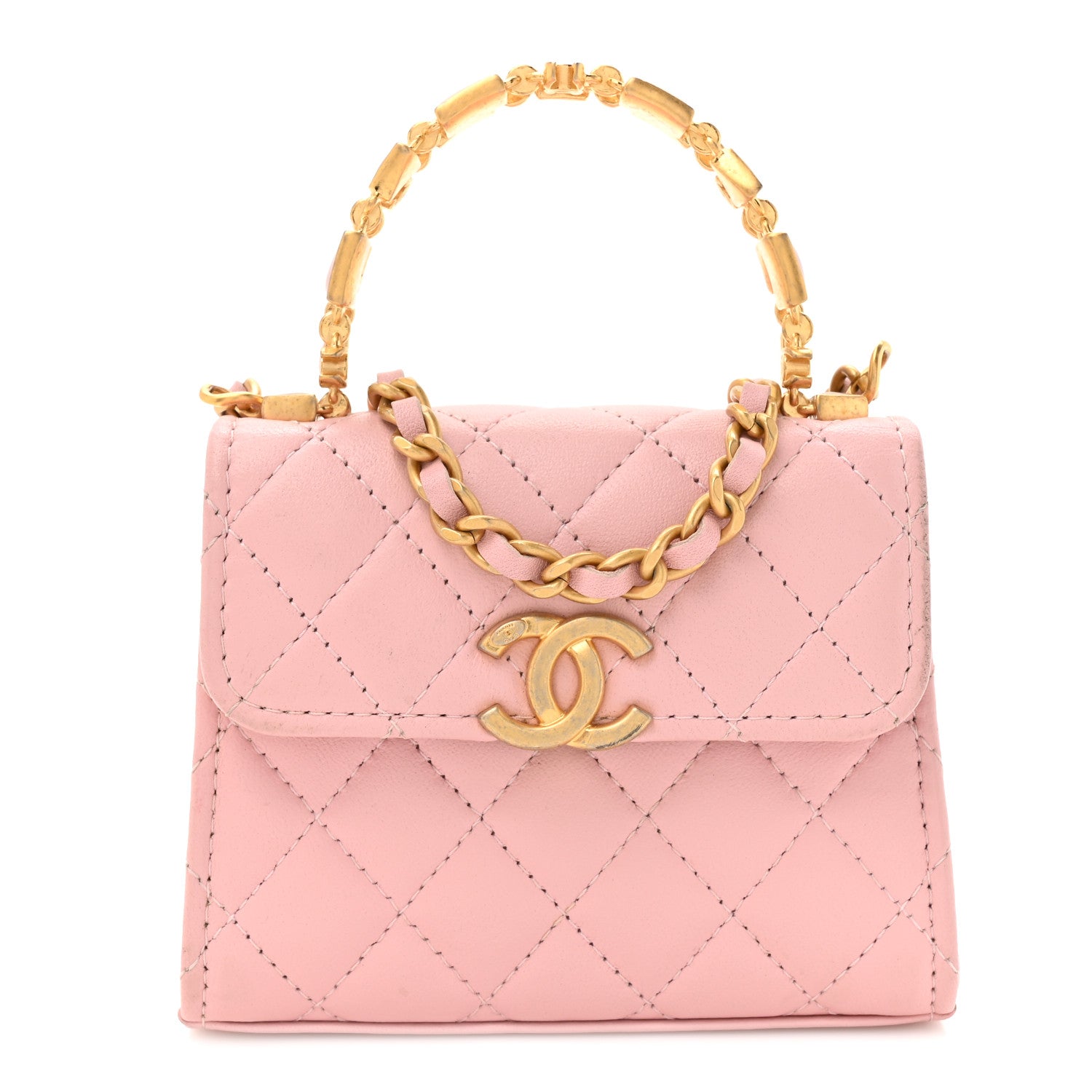 Chanel Lambskin Enamel Quilted Mini Top Handle Flap Pink 1918660