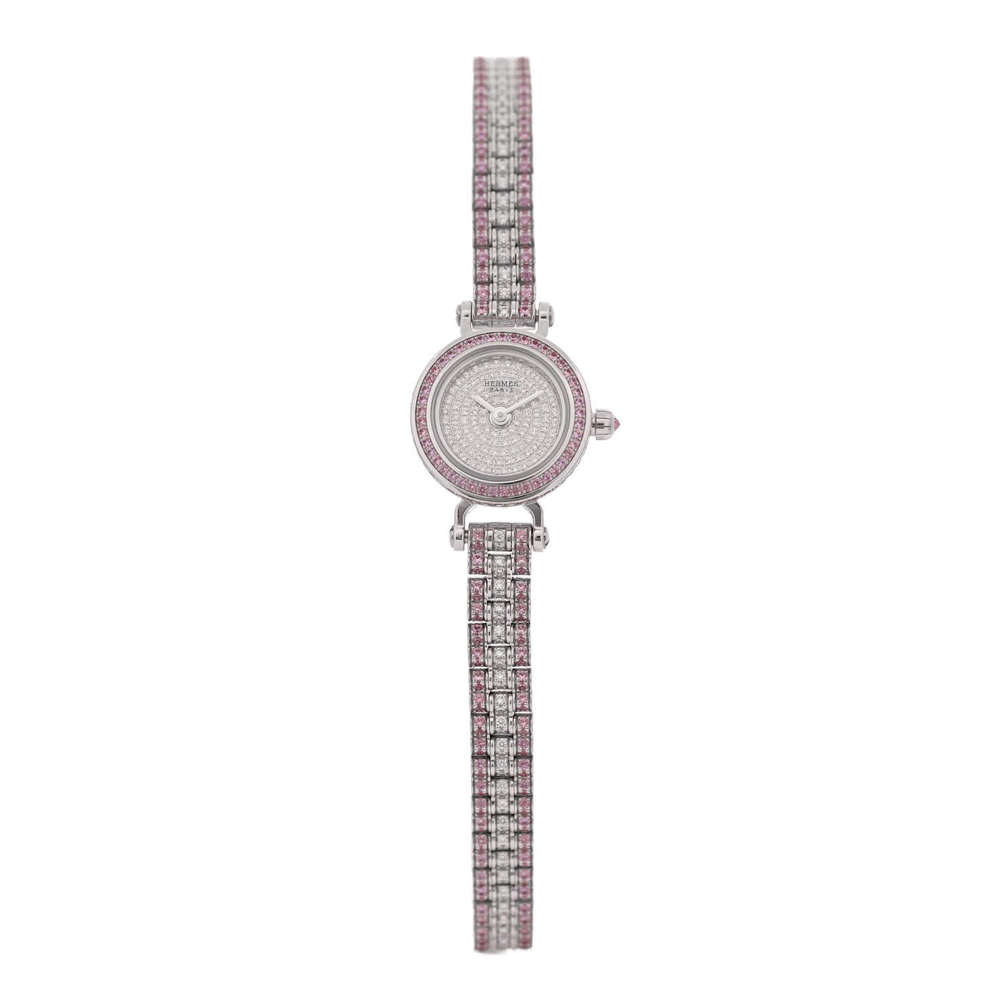 18K White Gold Diamond Pink Sapphire 16mm Faubourg Joaillerie Quartz Watch