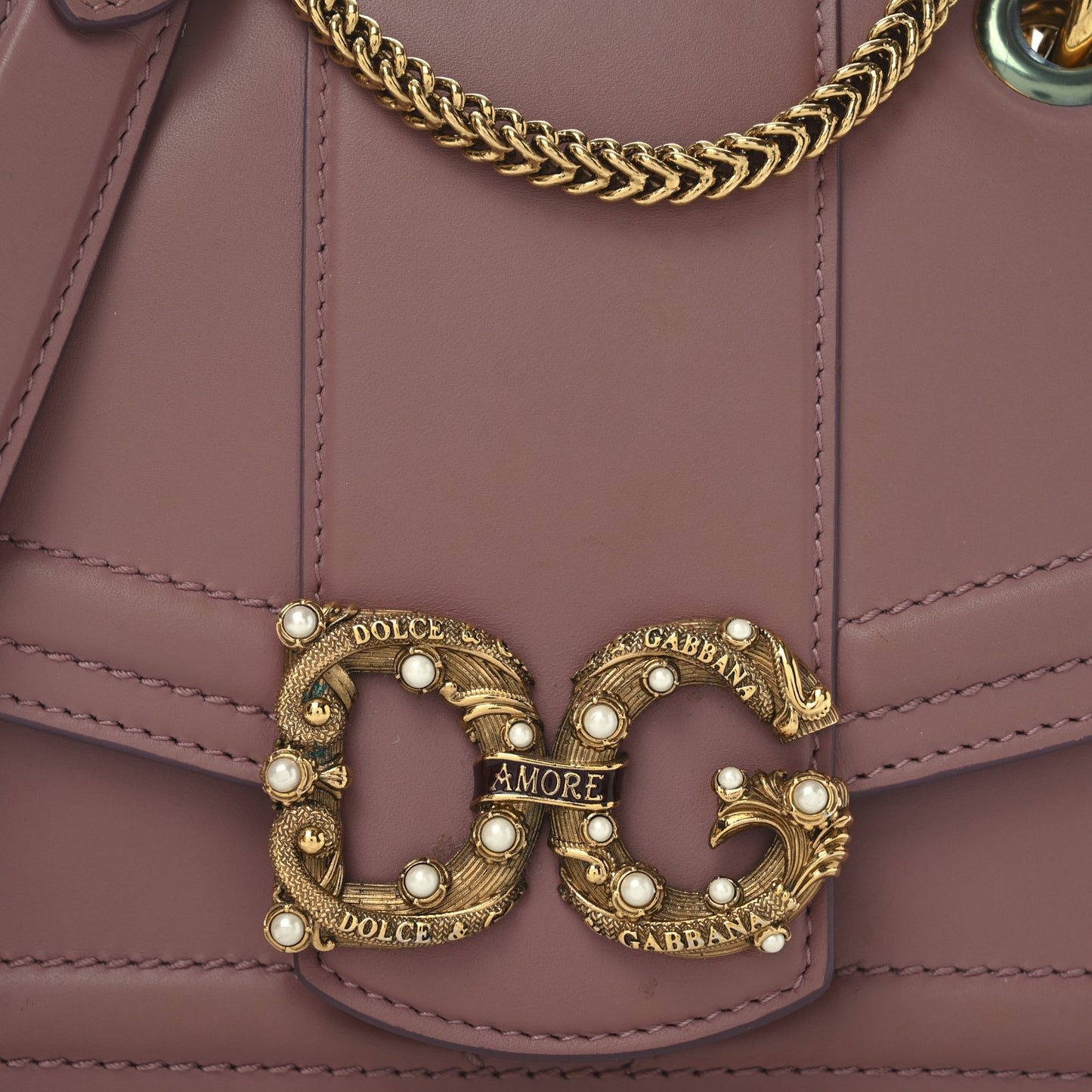 DOLCE GABBANA Smooth Calfskin Small DG Amore Envelope Bag Pink