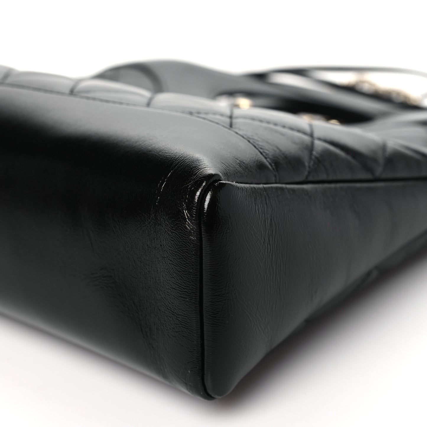 Shiny Lambskin Quilted Small 31 Shopping Bag Black