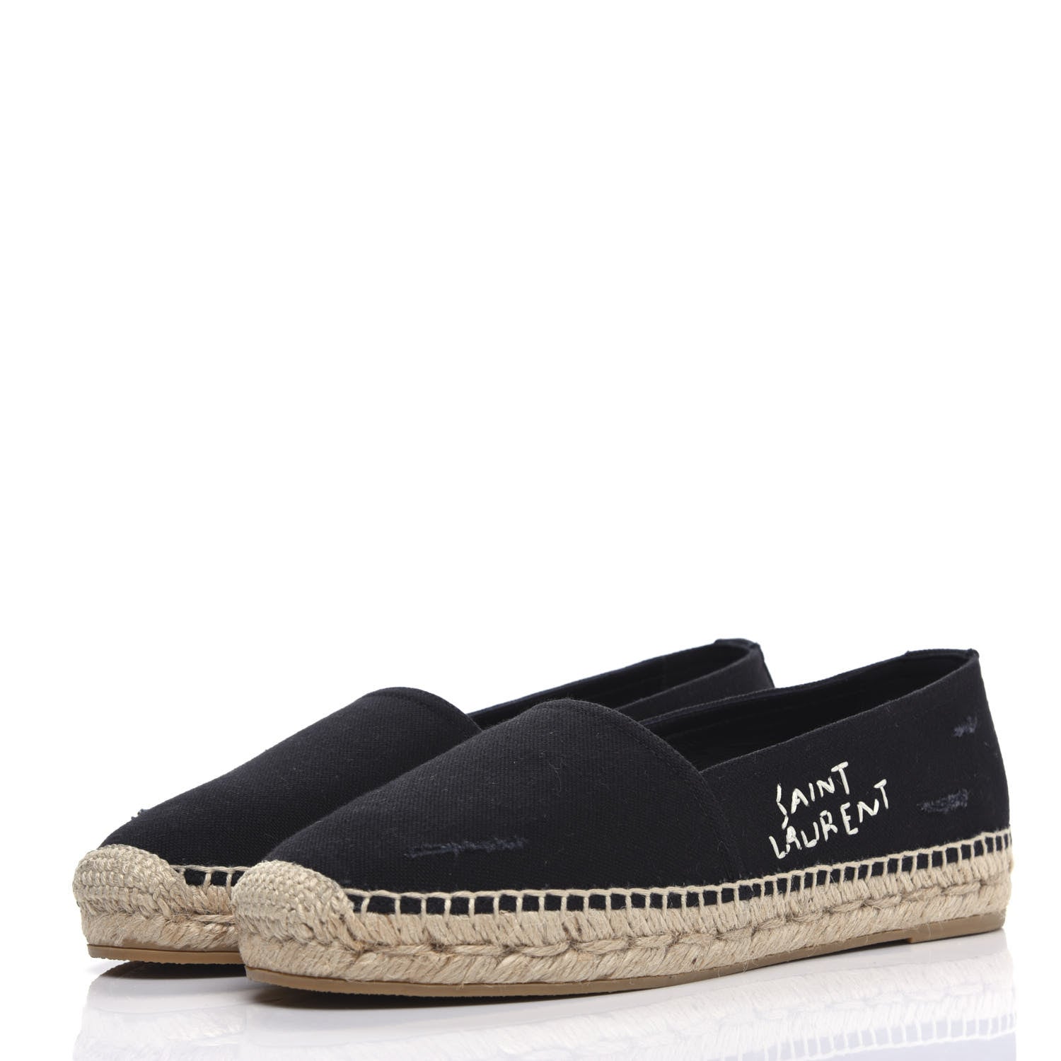 Saint Laurent Canvas Elba Logo Embroidered Espadrilles 35 Black 3 of 10