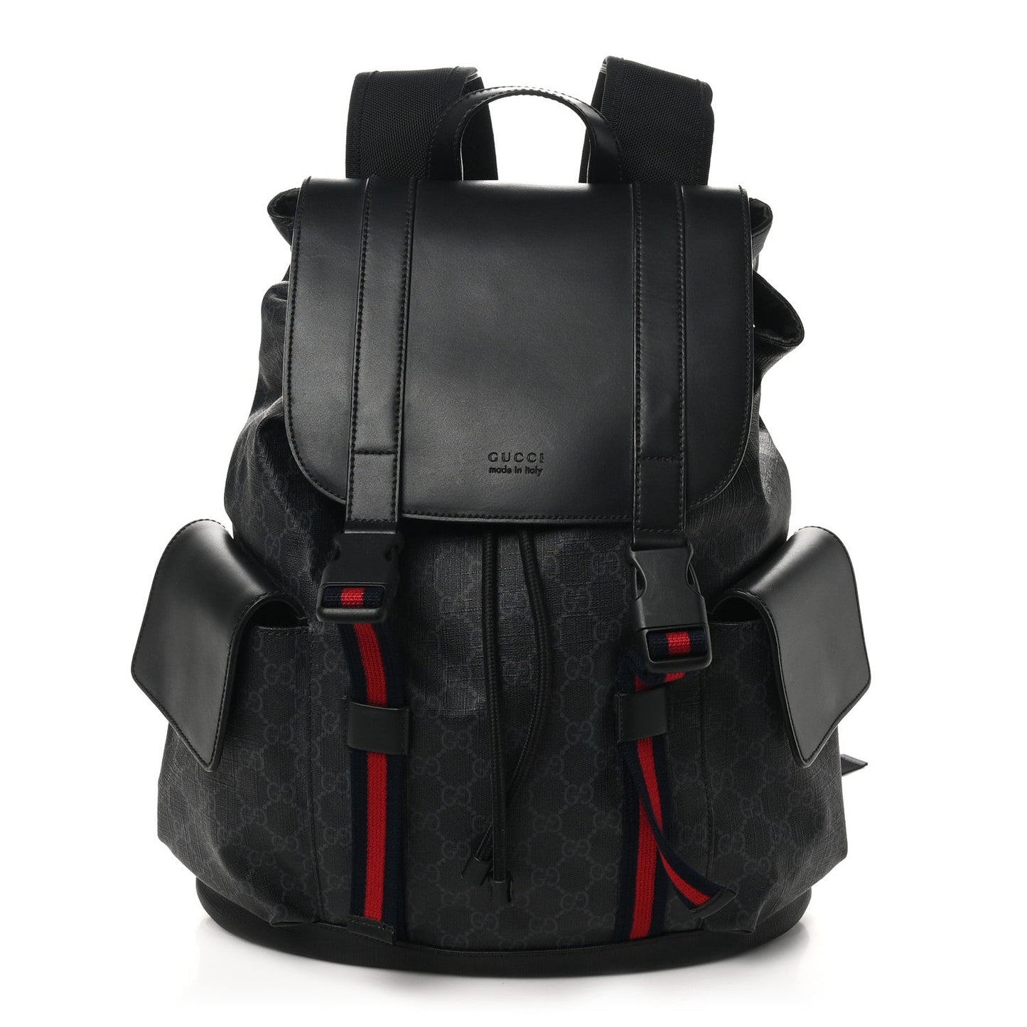 Soft GG Supreme Monogram Calfskin Web Double Buckle Backpack Black