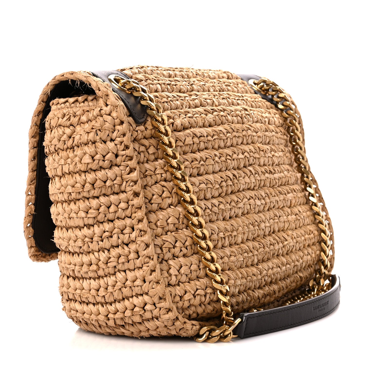 Saint Laurent Raffia Calfskin Monogram Medium Niki Chain Satchel Natural 3 of 12