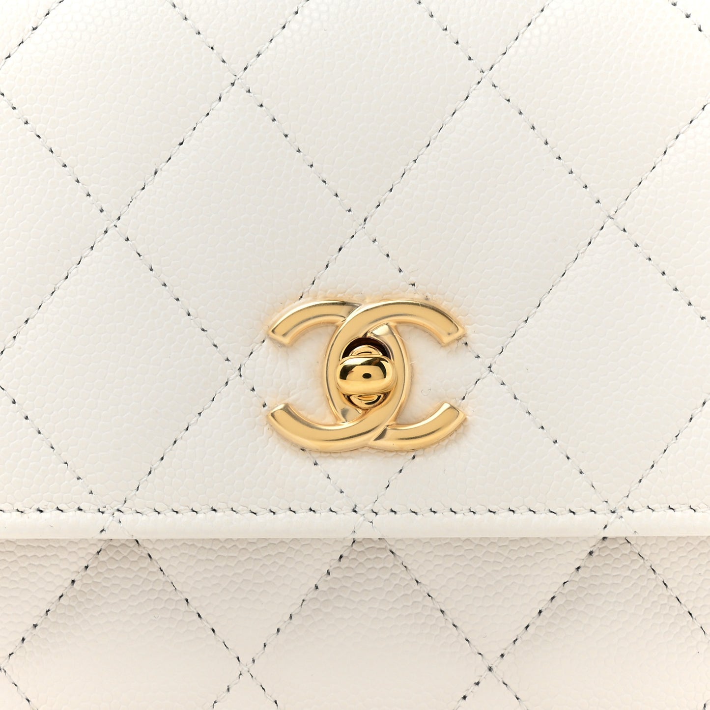 Shiny Caviar Quilted Flap Charm Wallet On Chain WOC White