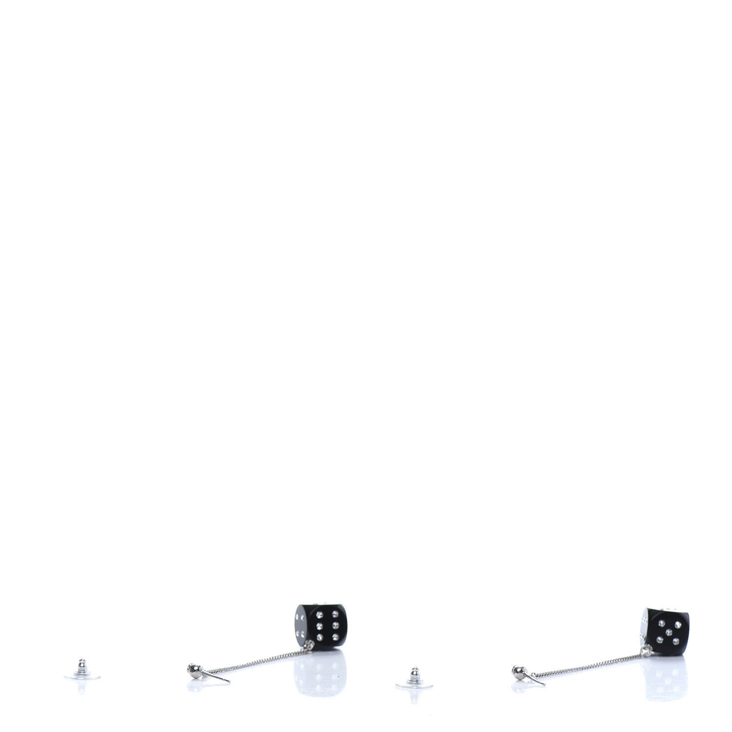 Crystal Resin CC Dice Drop Earrings Silver Black