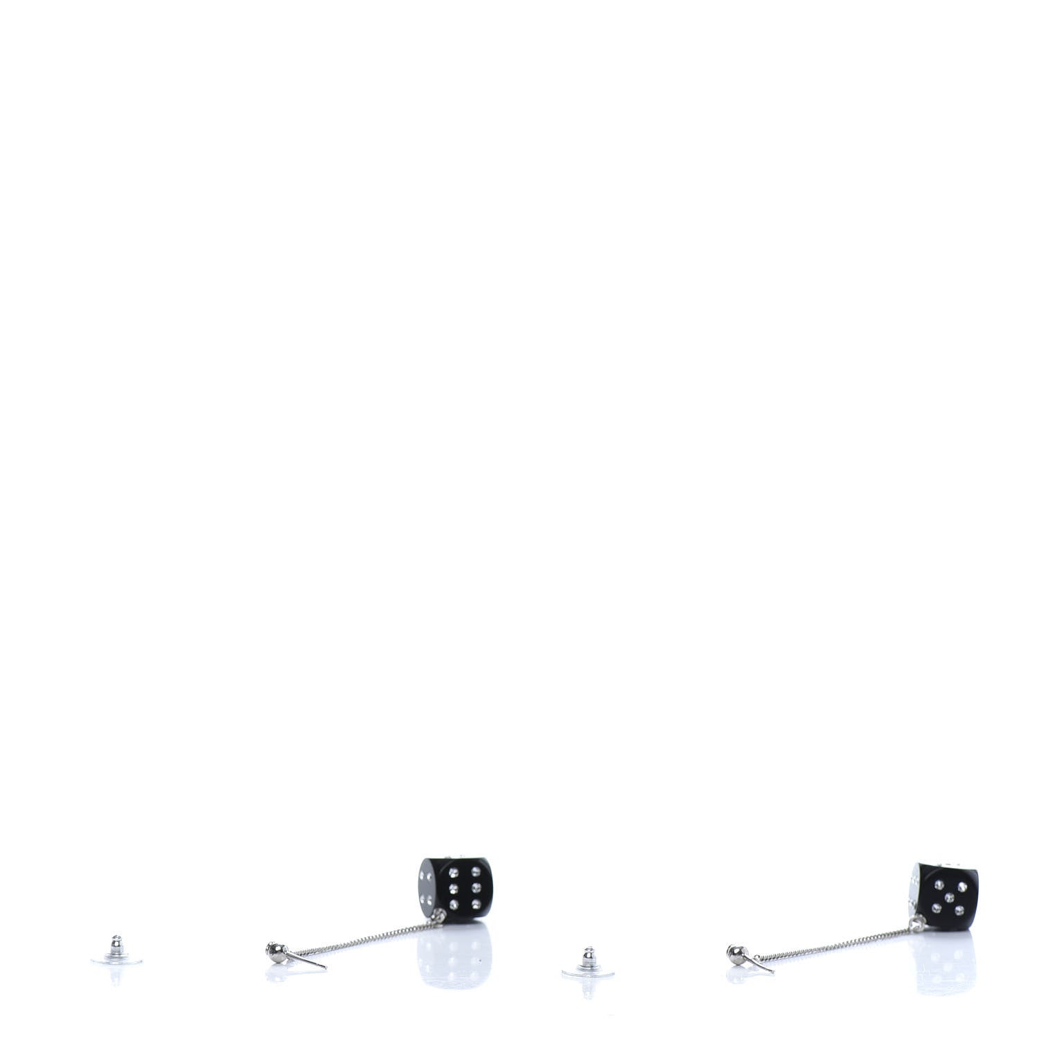 Chanel Crystal Resin CC Dice Drop Earrings Silver Black 4 of 6