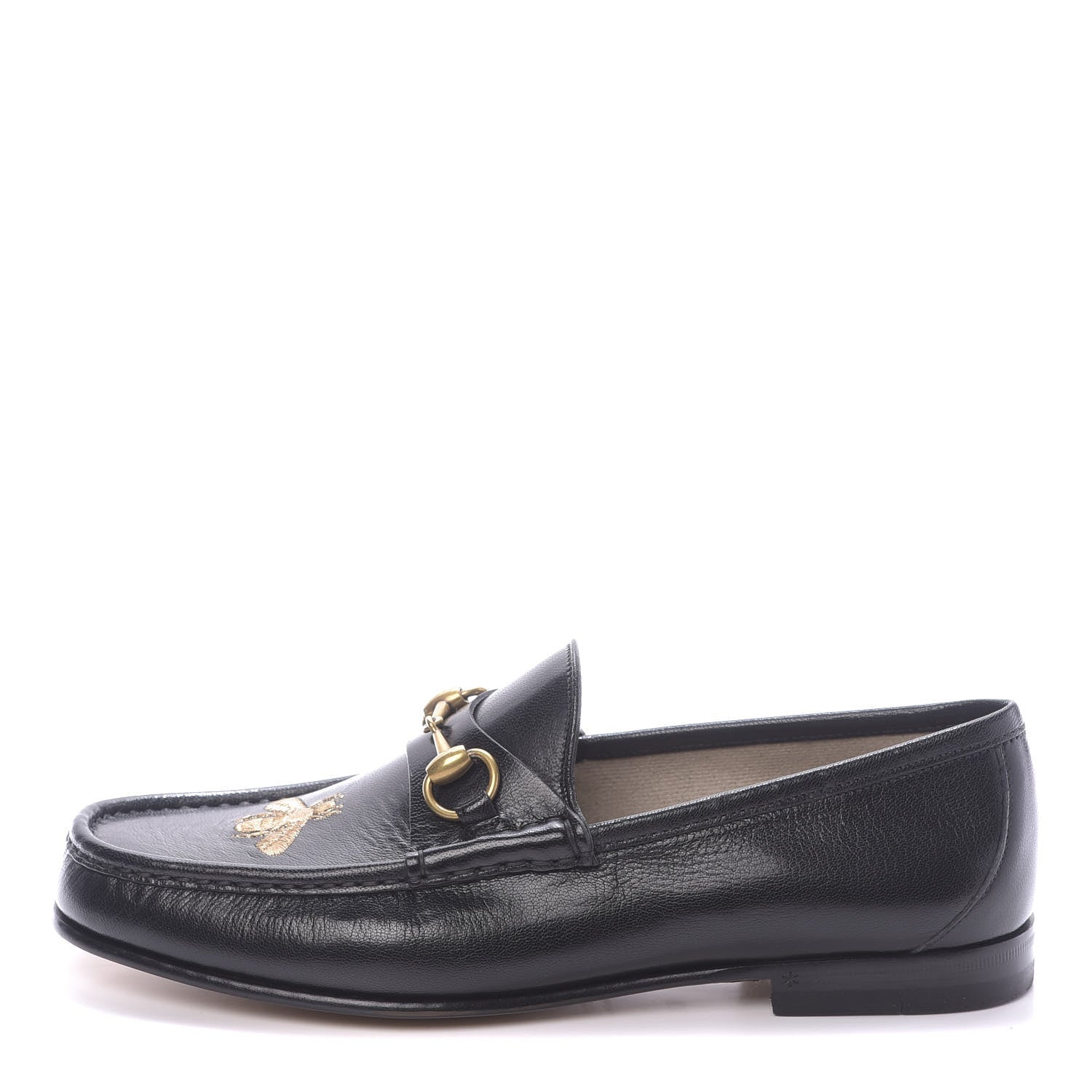 Gucci Calfskin Mens Bee Embroidered Roos Horsebit Loafers 8.5
