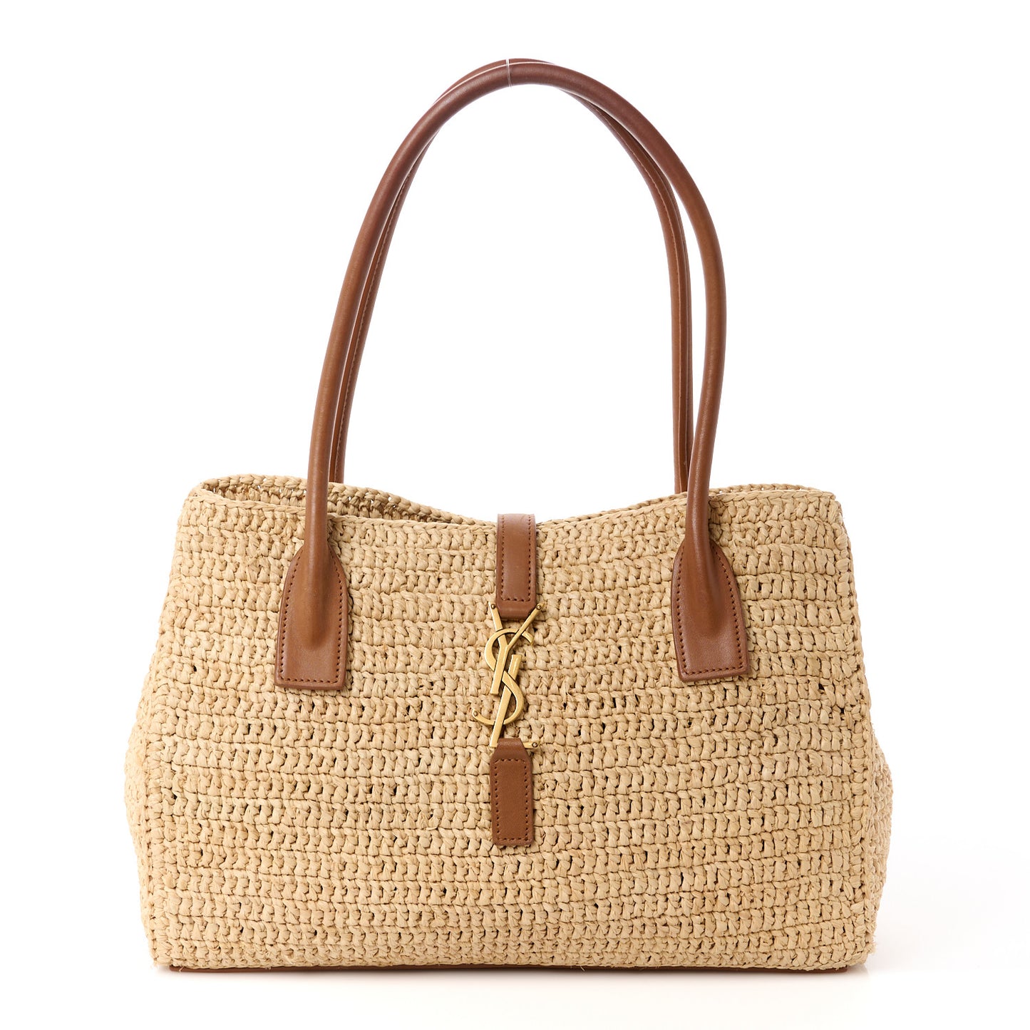 Raffia Calfskin Panier Rectangle Tote Naturel Brick