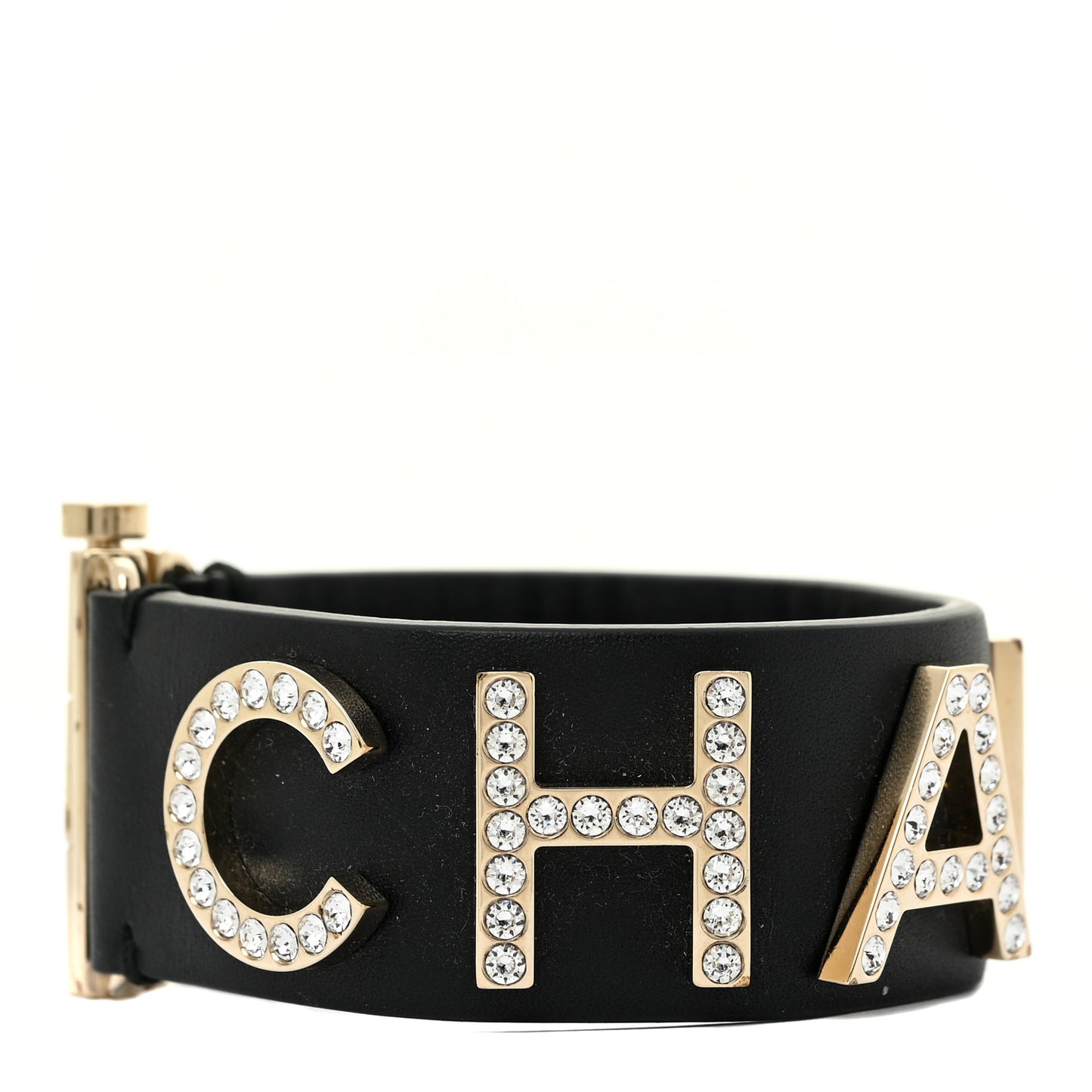 Crystal Lambskin Cha-Nel Logo Cuff S Black
