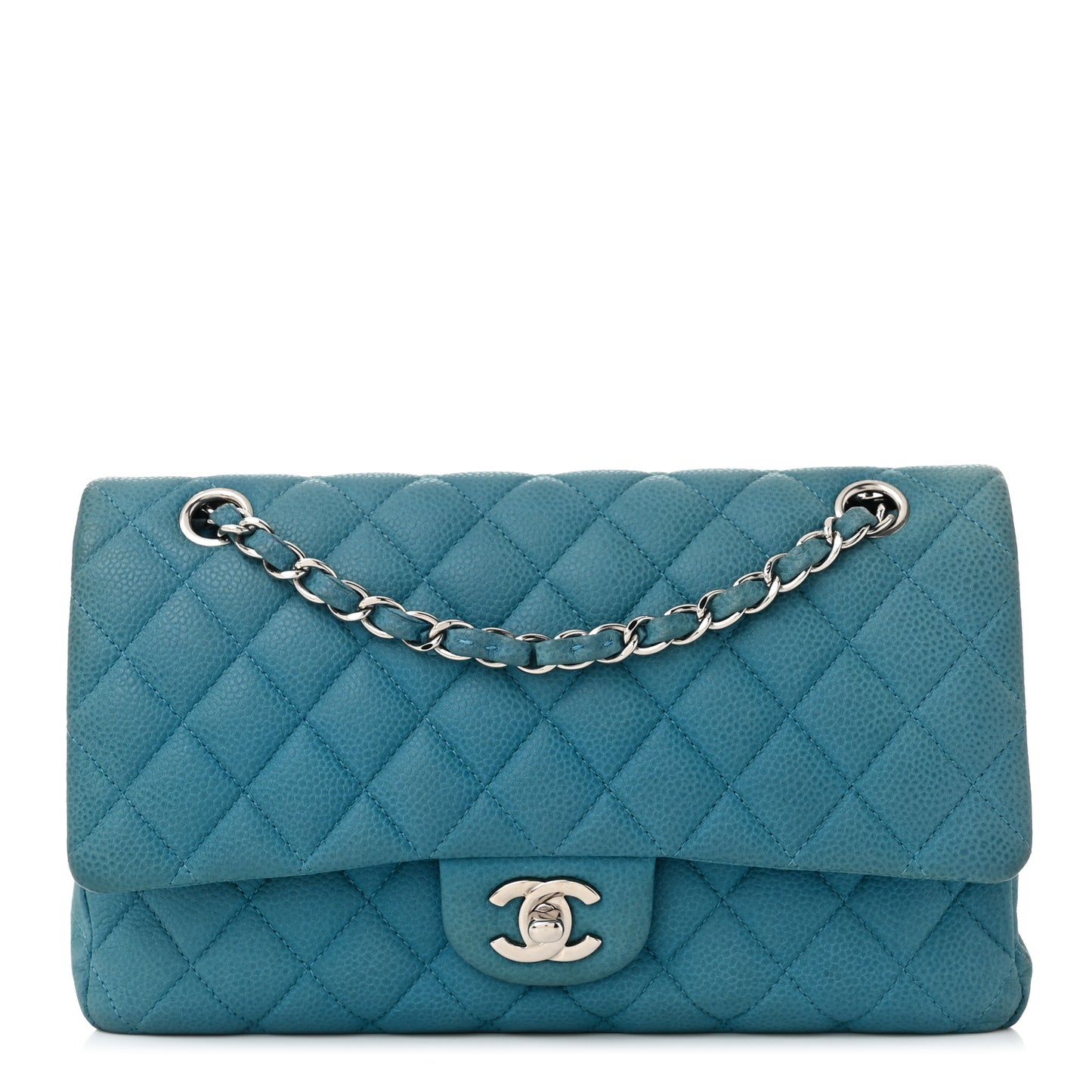 Iridescent Caviar Quilted Medium Double Flap Blue