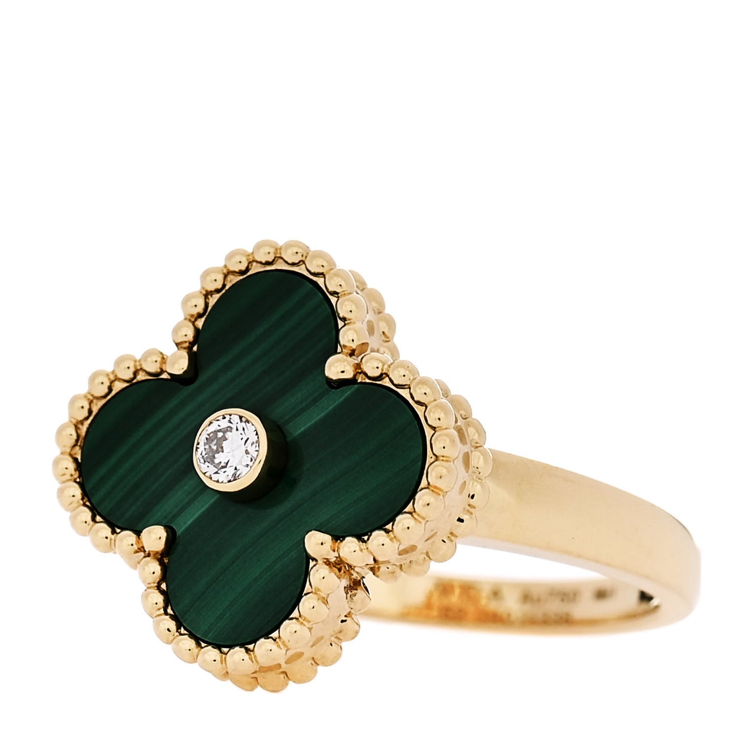 18K Yellow Gold Diamond Malachite Vintage Alhambra Ring 52 6